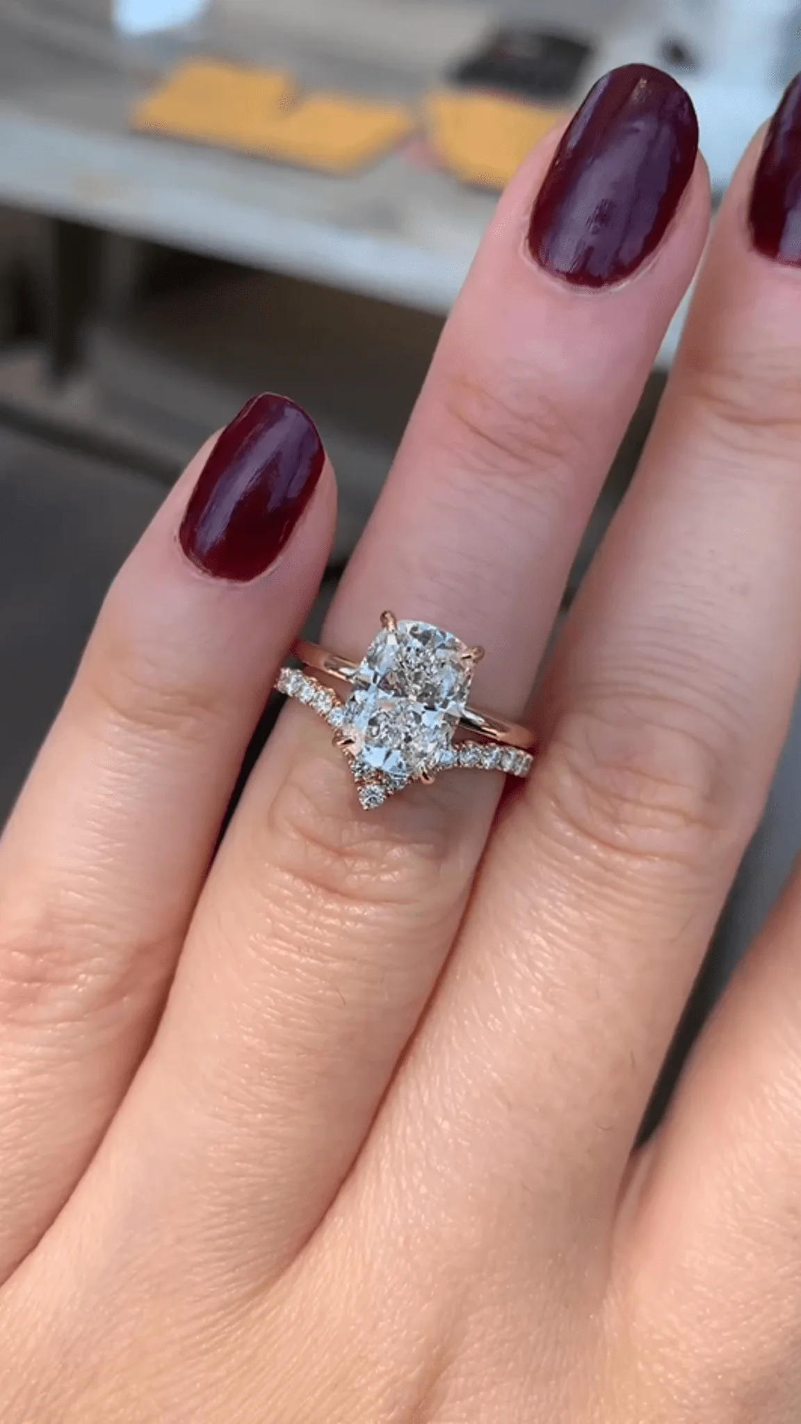 2 Carat Elongated Cushion Cut Two Tone Wedding Ring - Image 5