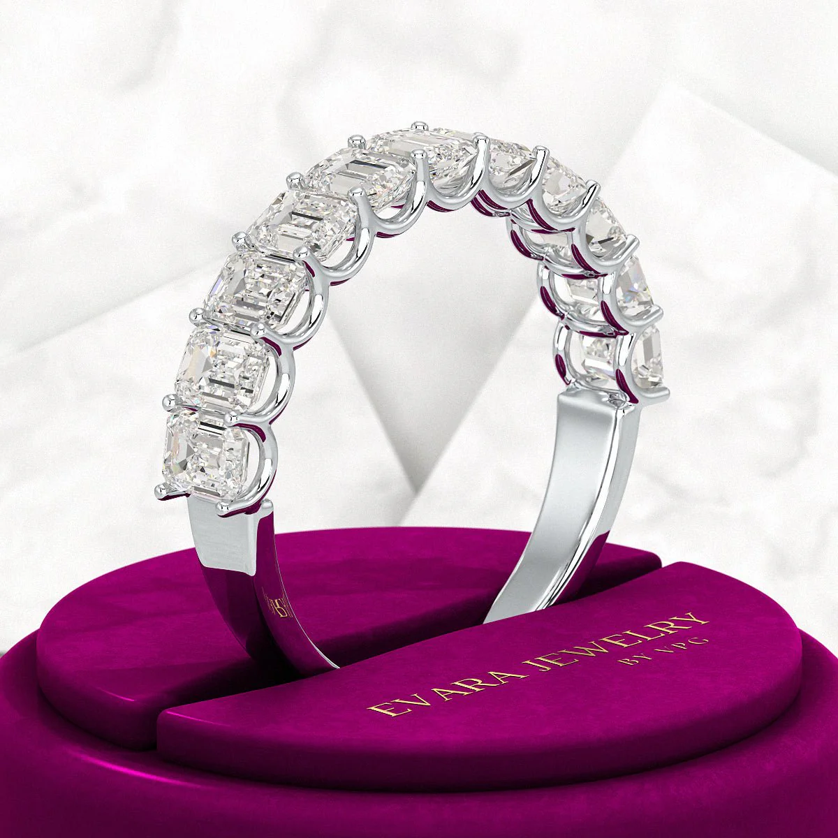 2 Carat Emerald Cut Diamond Narrowed Half Eternity Wedding Band - Image 10