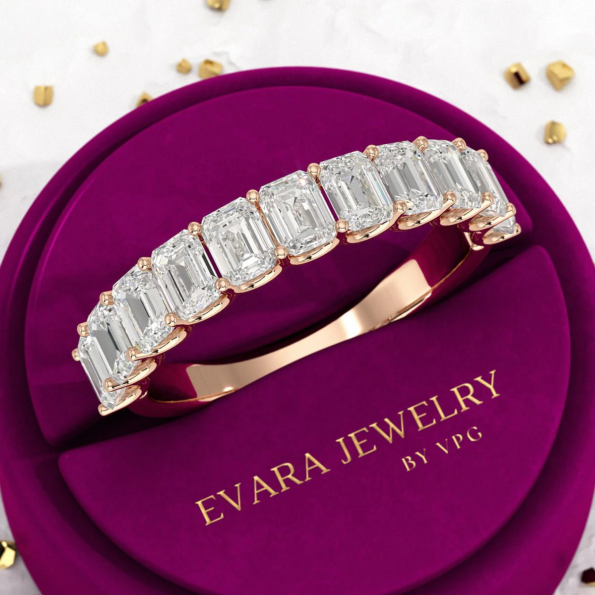 2 Carat Emerald Cut Diamond Narrowed Half Eternity Wedding Band - Image 13
