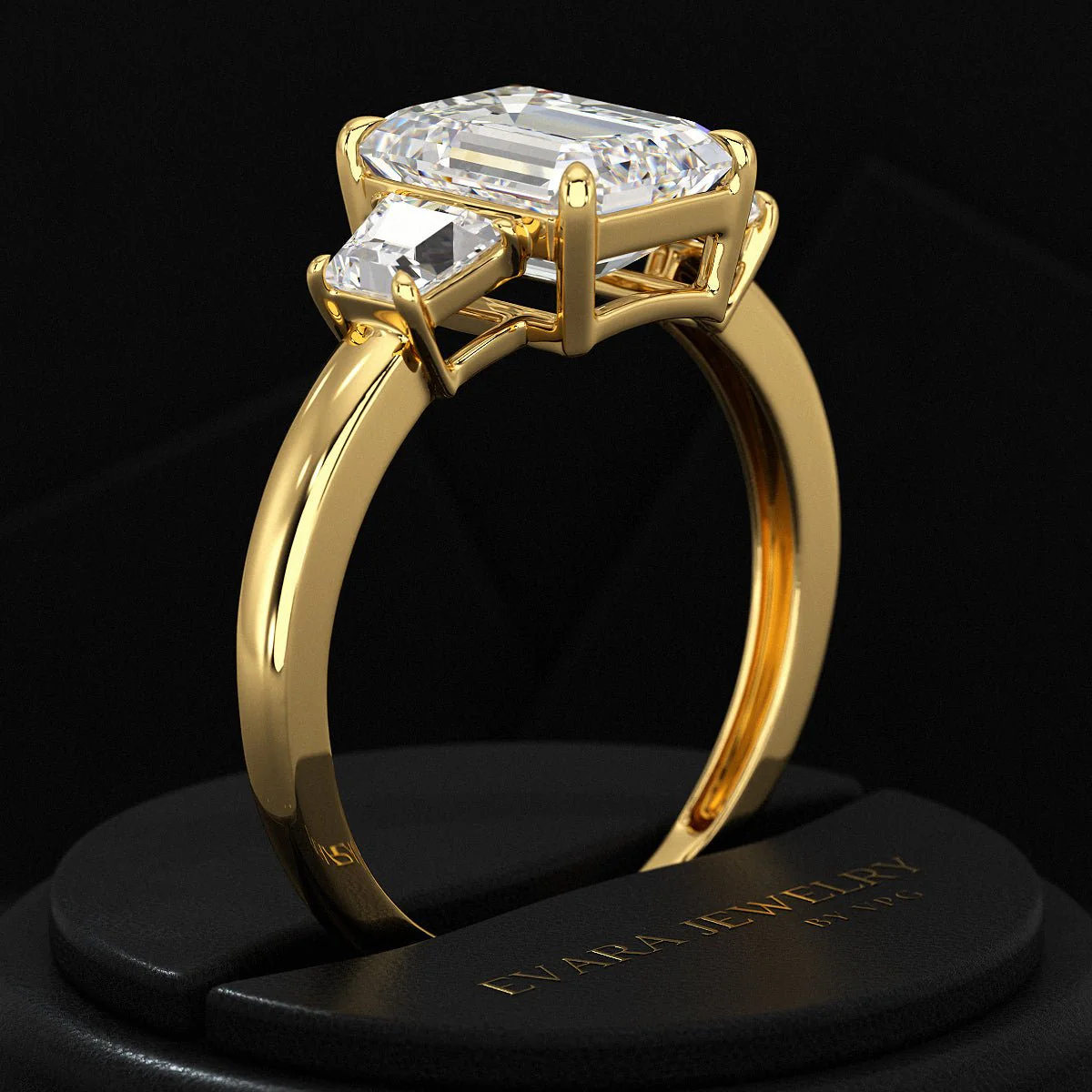 2 Carat Emerald Cut & Trapezoid Three Stone Engagement Ring - Image 5