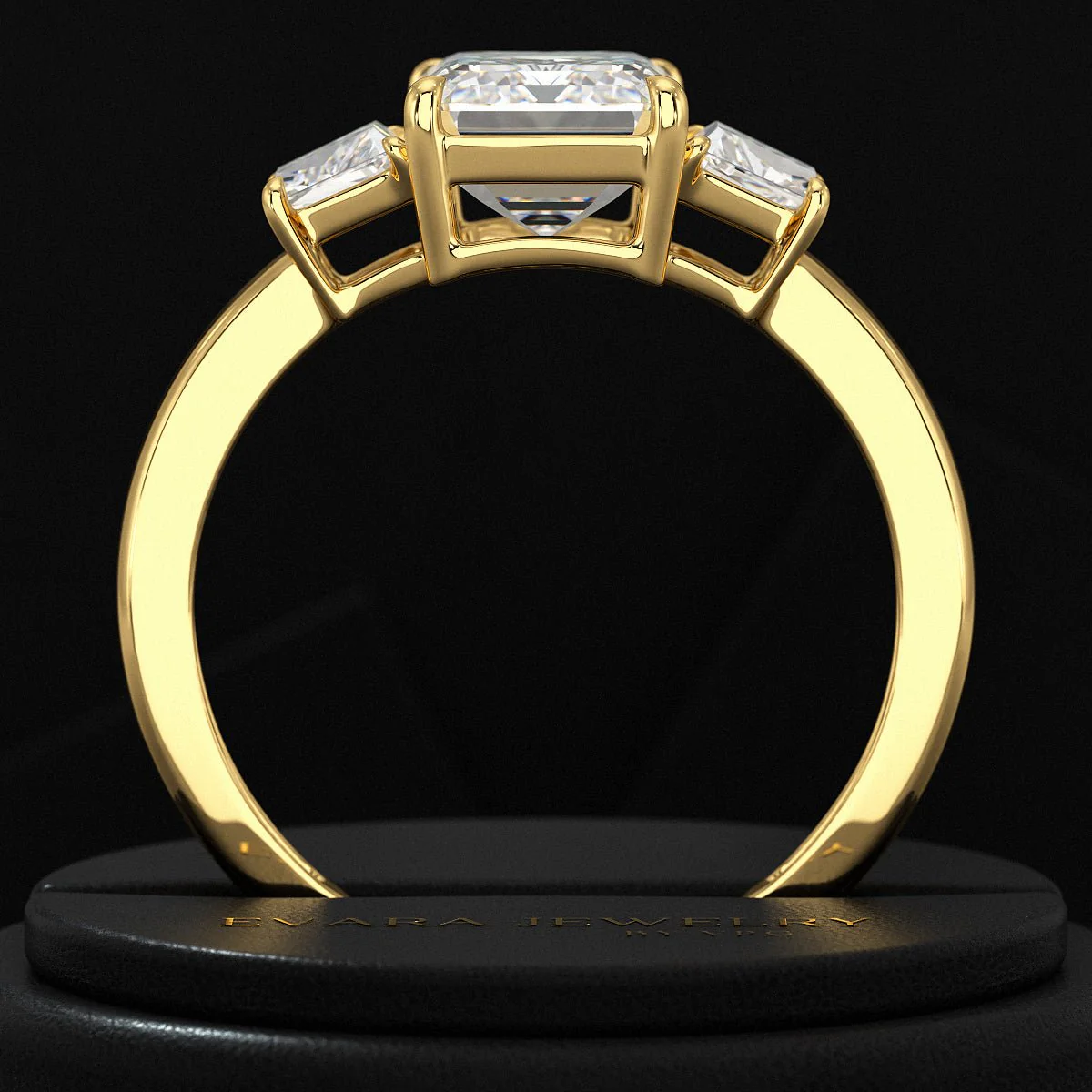 2 Carat Emerald Cut & Trapezoid Three Stone Engagement Ring - Image 6