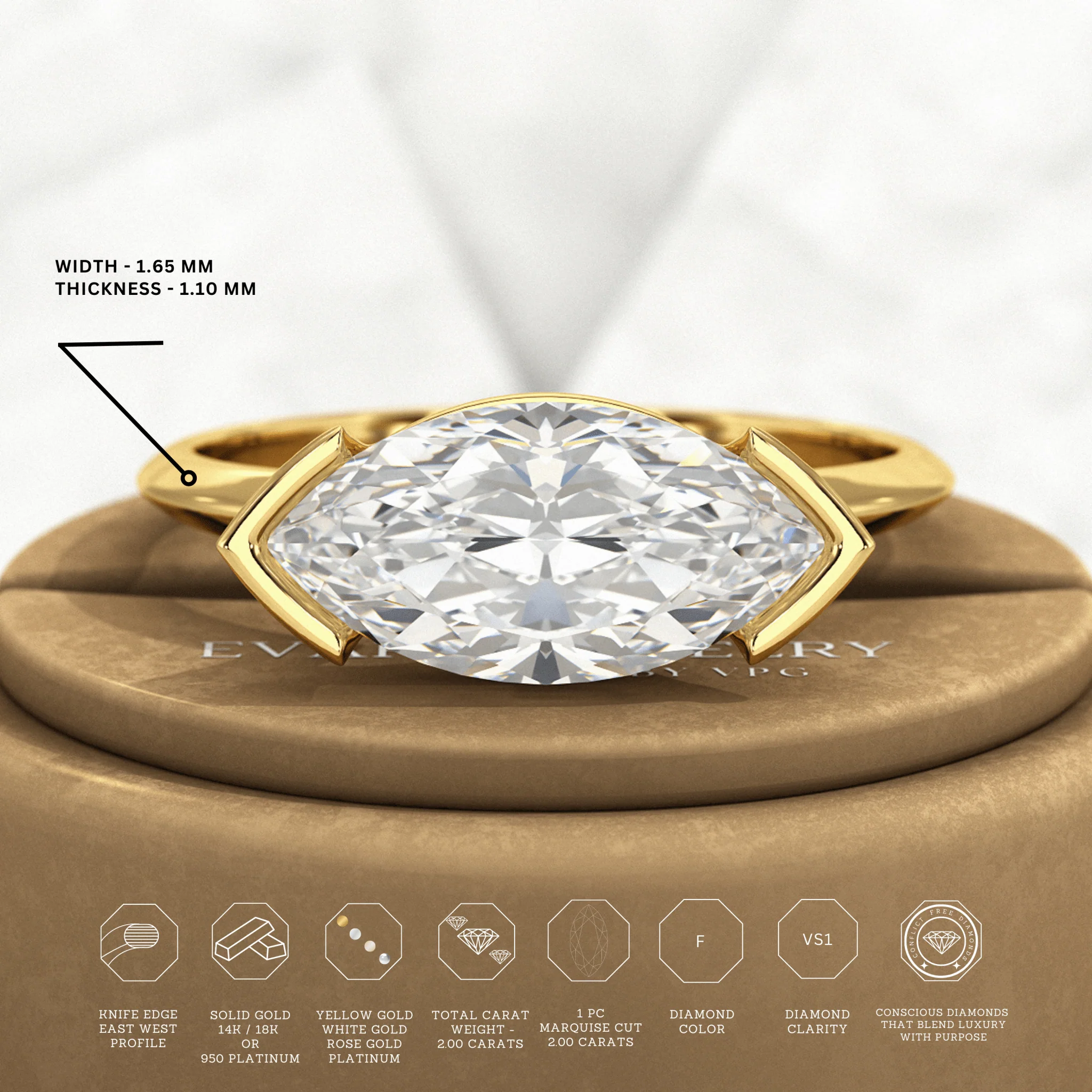 2 Carat Marquise Cut East West Diamond Proposal Ring - Image 3