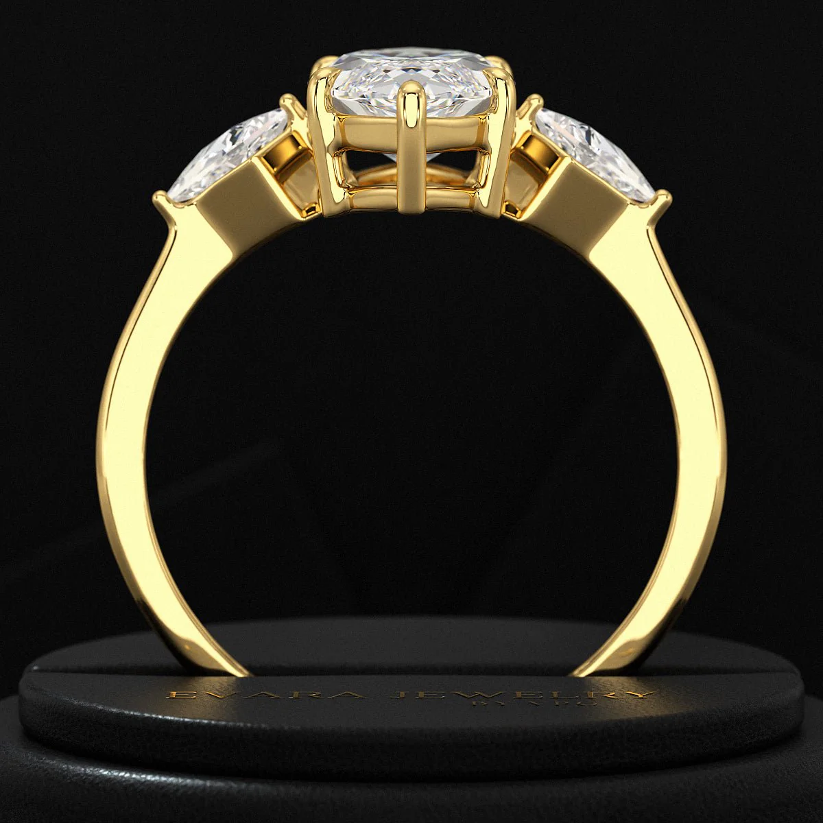 2 Carat Marquise Cut Lab Grown Diamond Three Stone Engagement Ring with Kite Accent Stone - Image 6