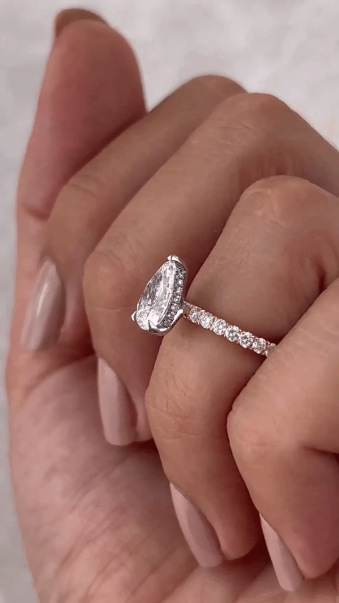 2 Carat Pear Cut Hidden Halo Pave Band Engagement Ring - Image 10