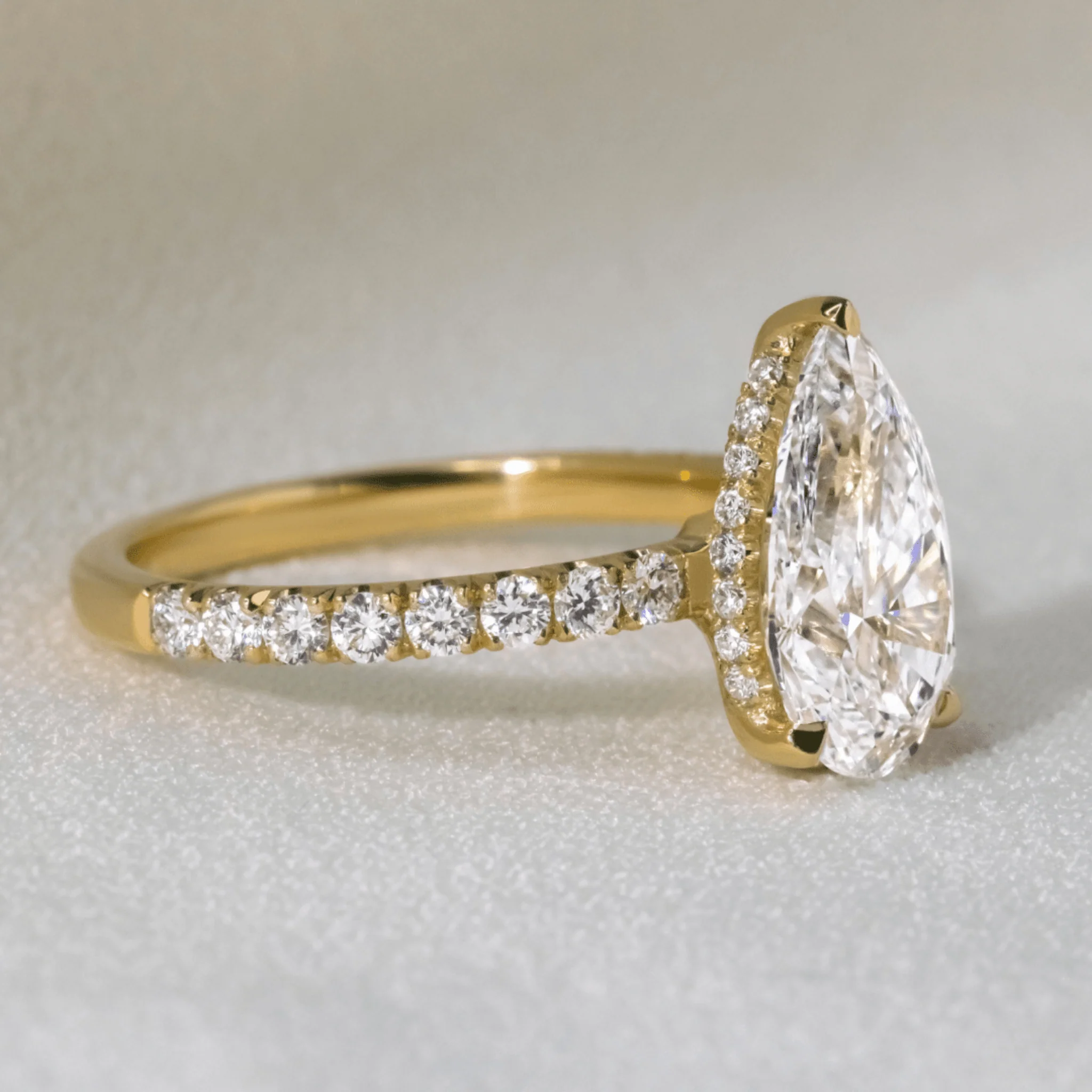 2 Carat Pear Cut Hidden Halo Pave Band Engagement Ring - Image 3