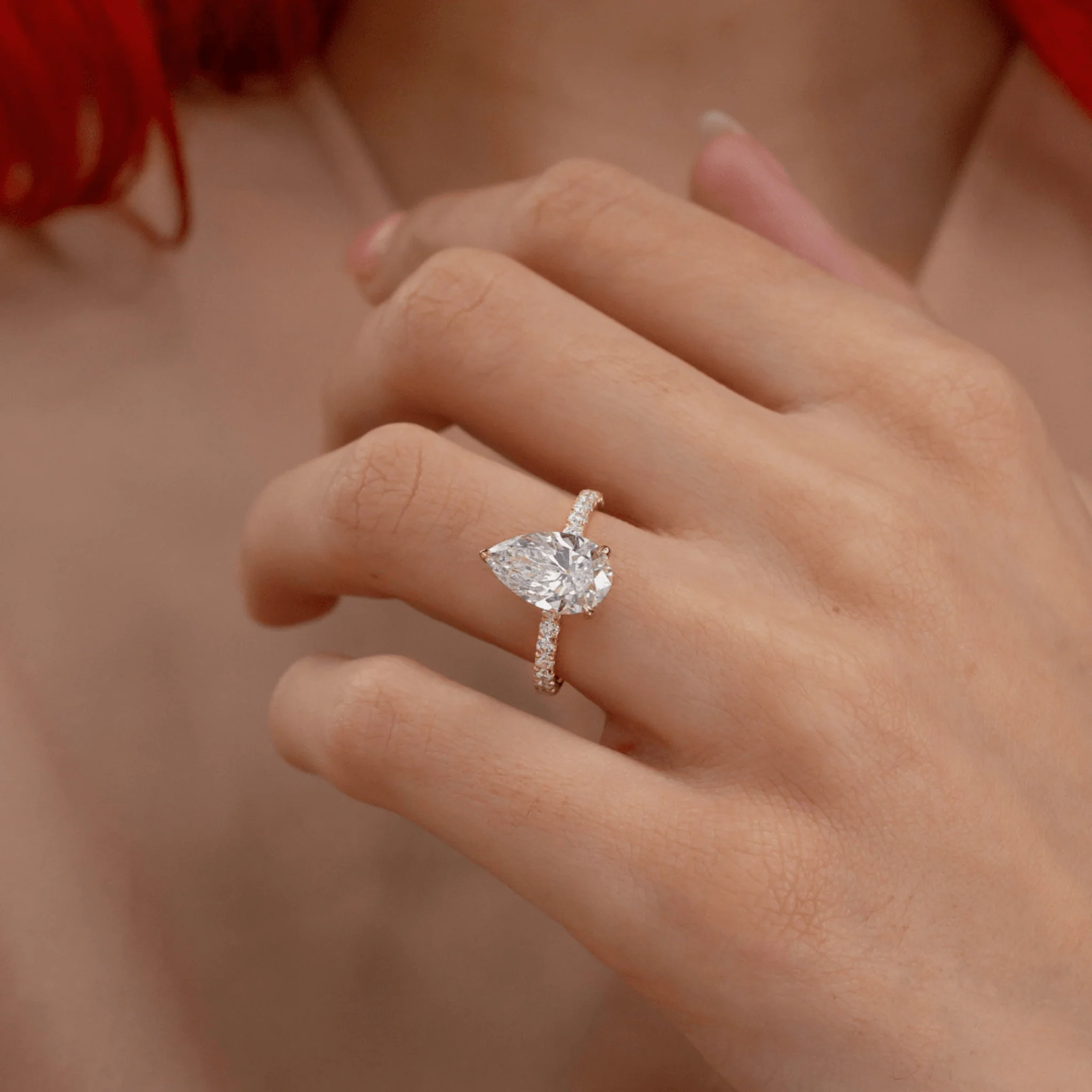 2 Carat Pear Cut Hidden Halo Pave Band Engagement Ring - Image 4