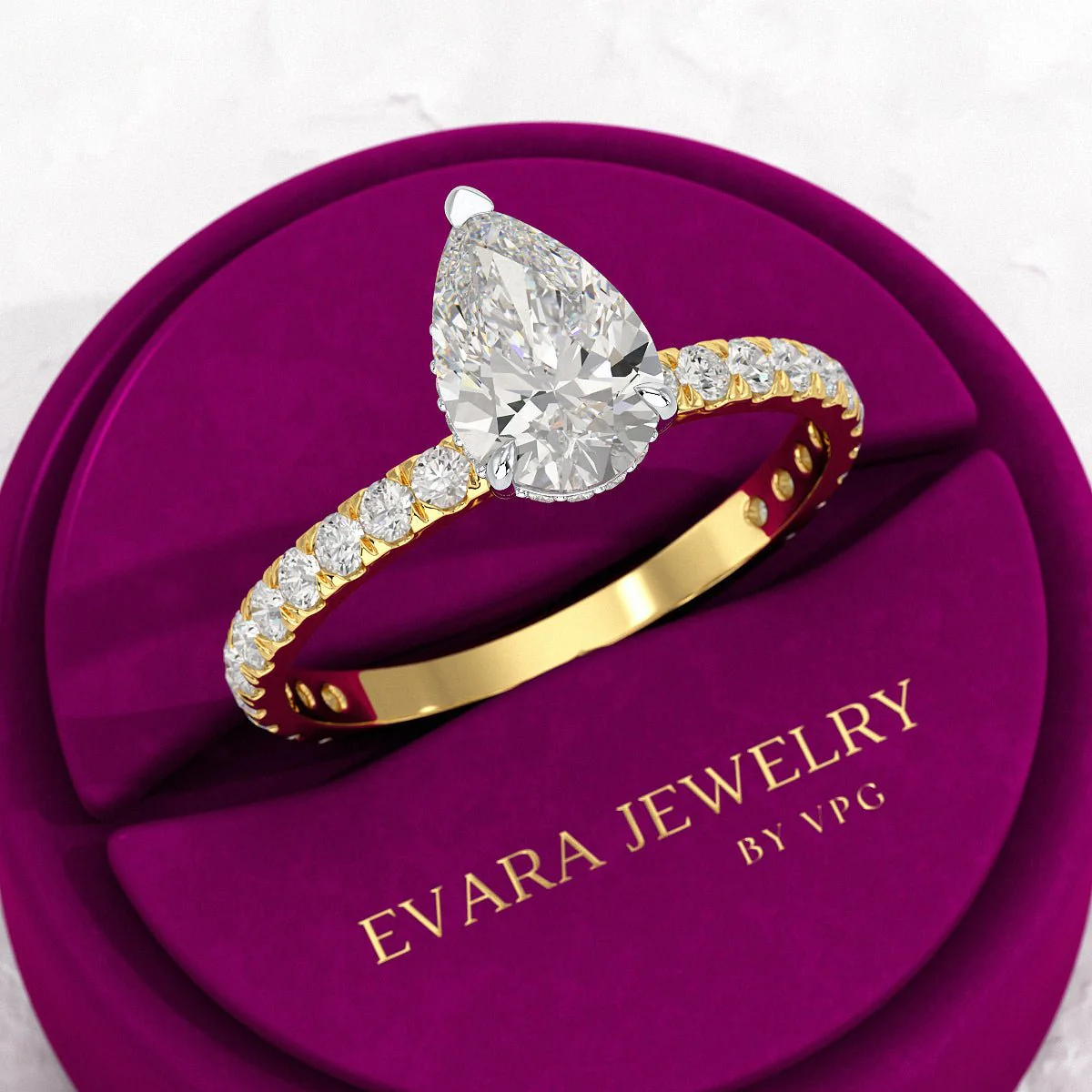 2 Carat Pear Cut Hidden Halo Pave Band Engagement Ring - Image 6