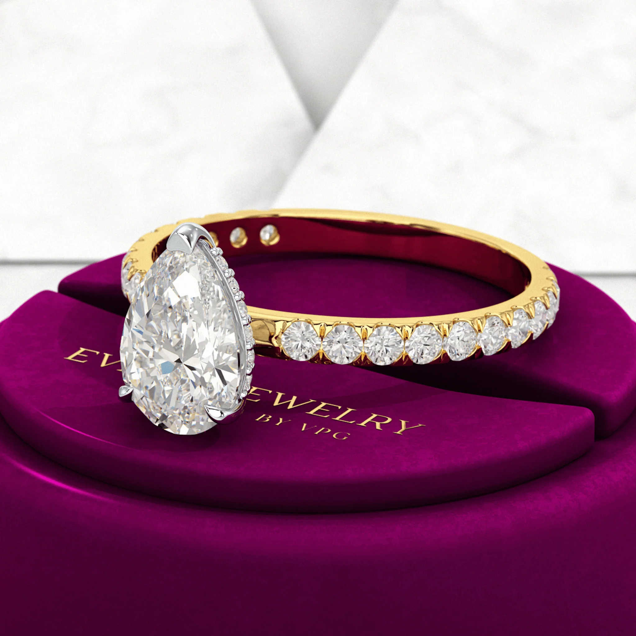 2 Carat Pear Cut Hidden Halo Pave Band Engagement Ring - Image 7