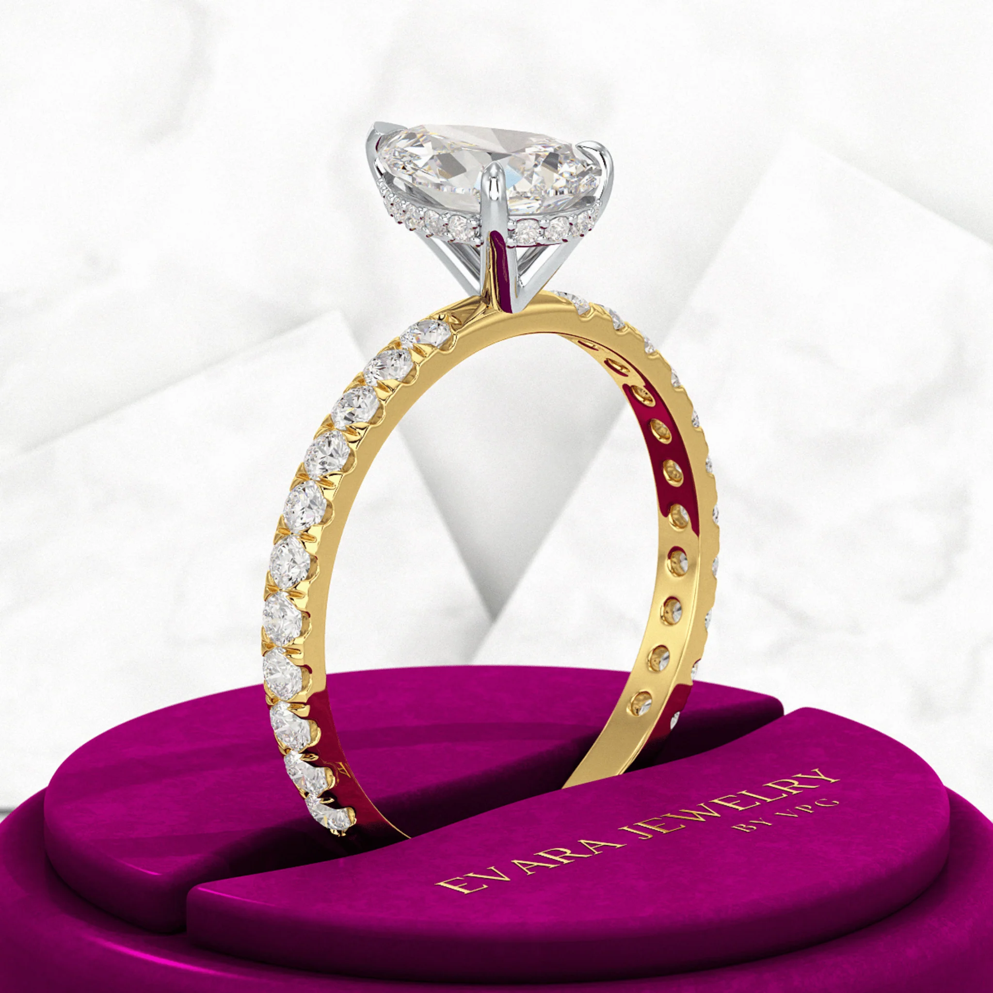 2 Carat Pear Cut Hidden Halo Pave Band Engagement Ring - Image 8