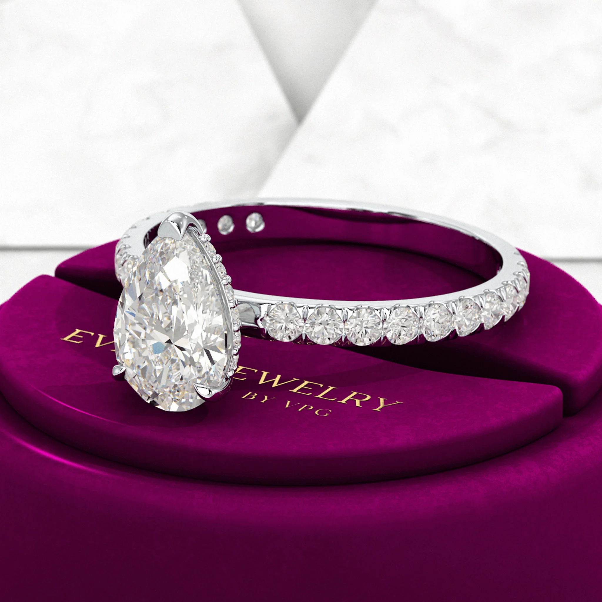2 Carat Pear Cut Hidden Halo Pave Band Engagement Ring - Image 9