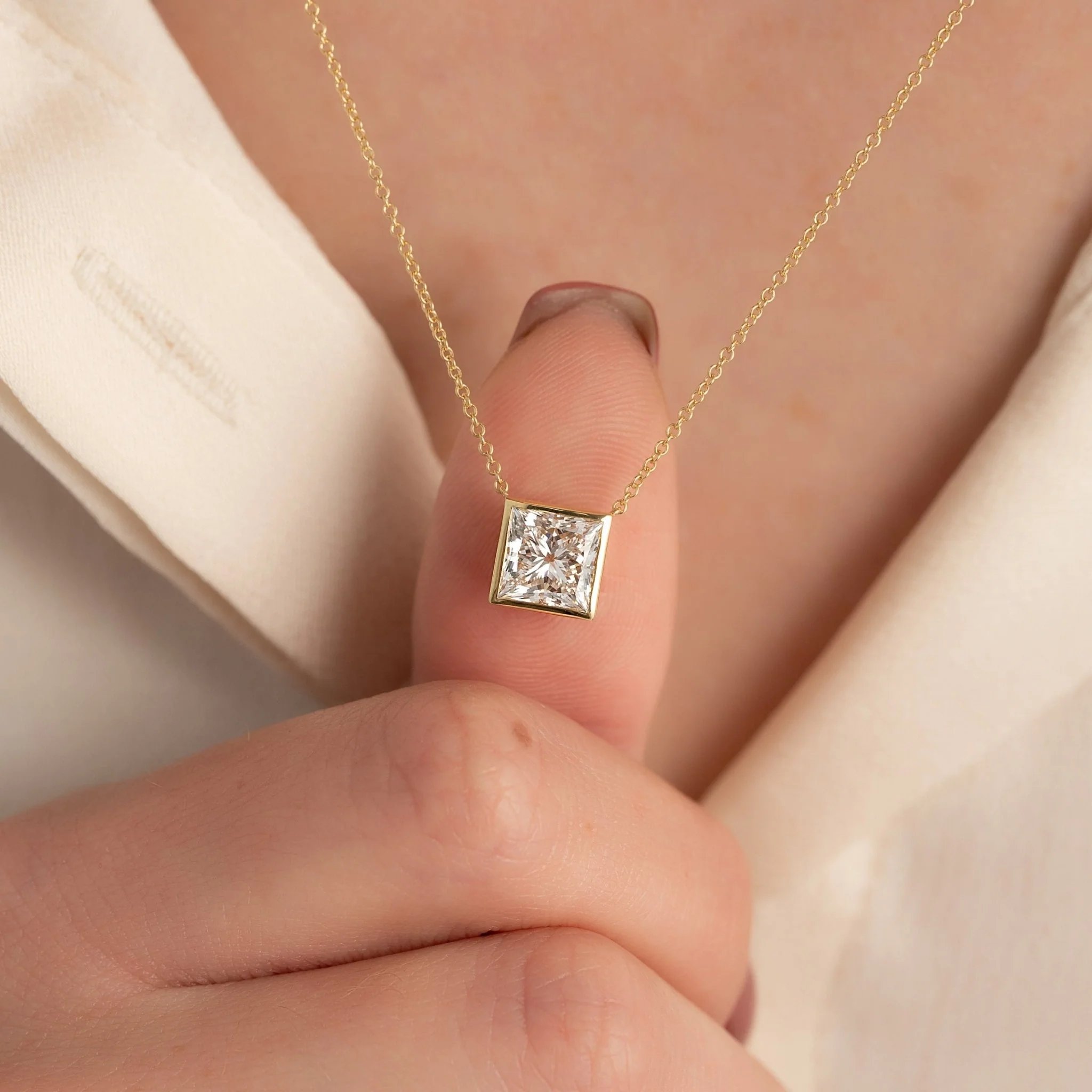 2 Carat Princess Cut Diamond Pendant Necklace in Bezel Setting - Image 2