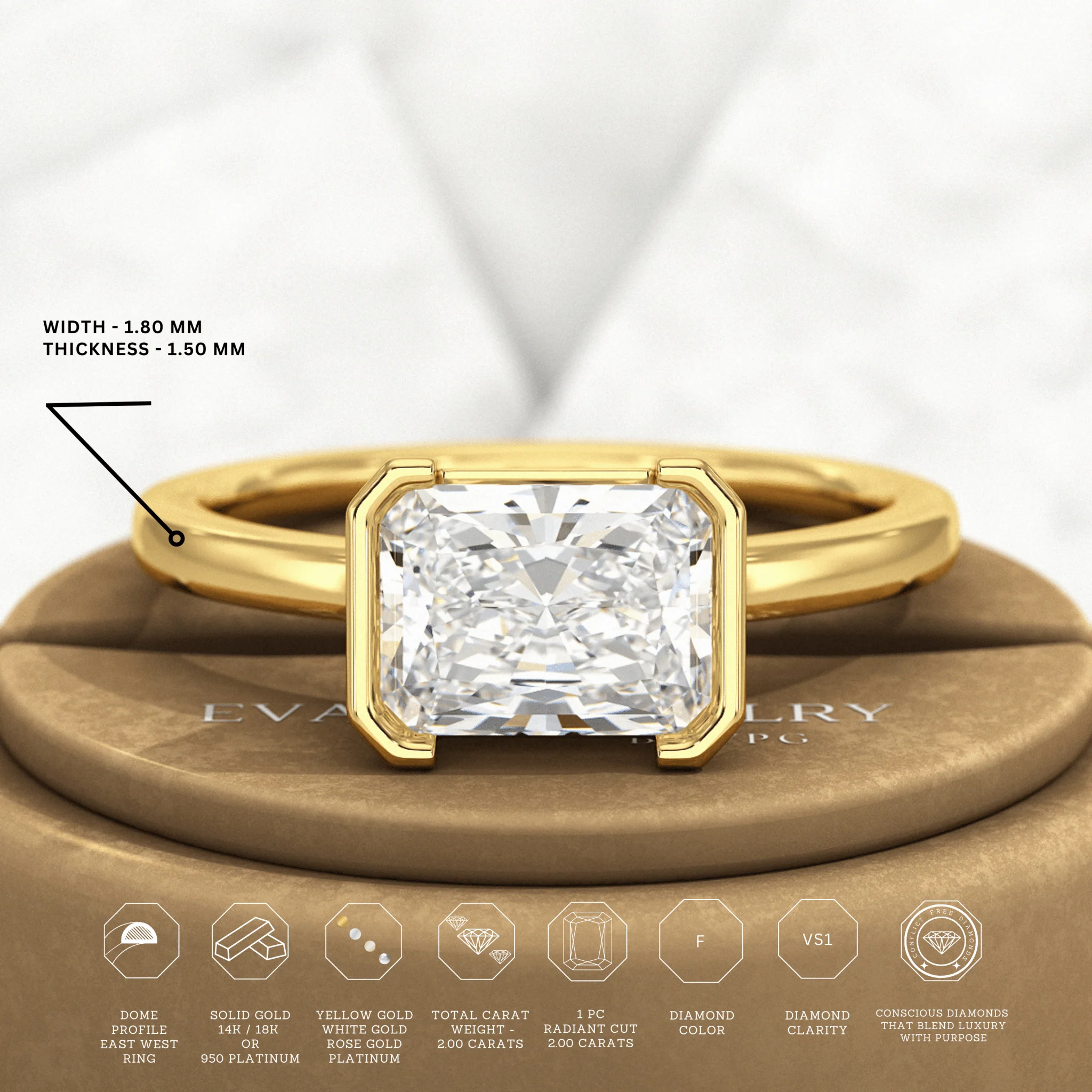 2 Carat Radiant Cut East West Anniversary Ring - Image 4