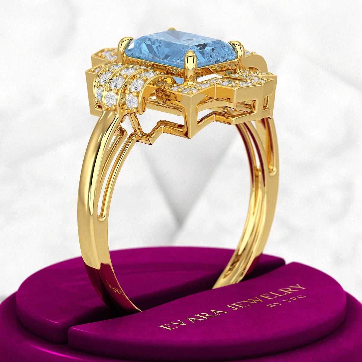 2 Carat Radiant Cut Ice Blue Diamond Art Deco Ring - Image 4