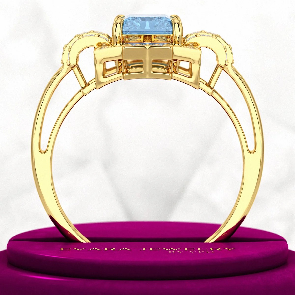 2 Carat Radiant Cut Ice Blue Diamond Art Deco Ring - Image 5