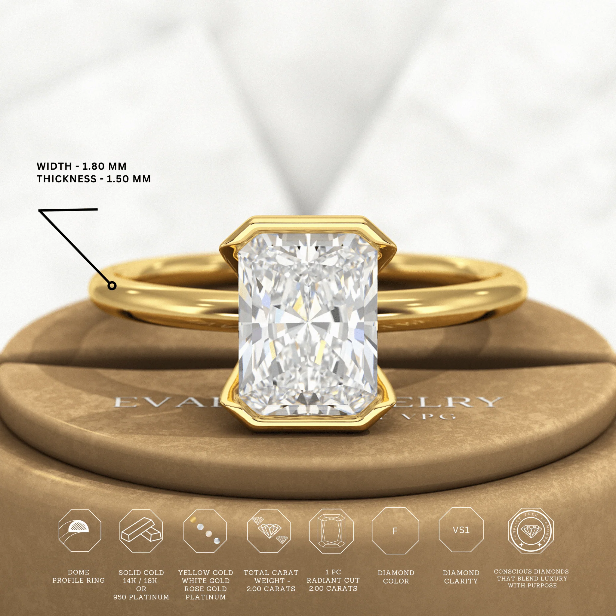 2 Carat Radiant Diamond Half Bezel Set Proposal Ring - Image 3