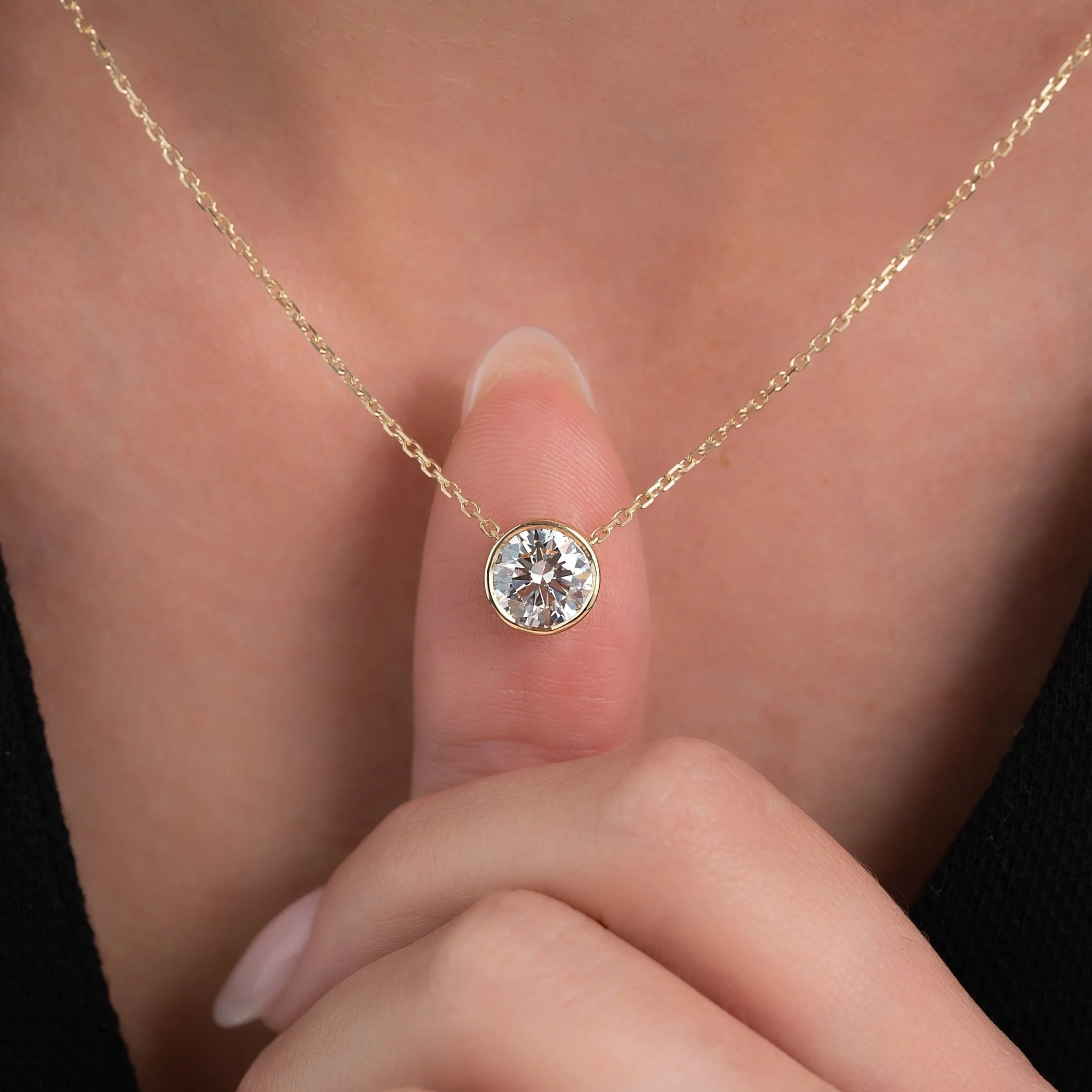 2 Carat Round Diamond Classic Bezel Pendant Necklace - Image 2