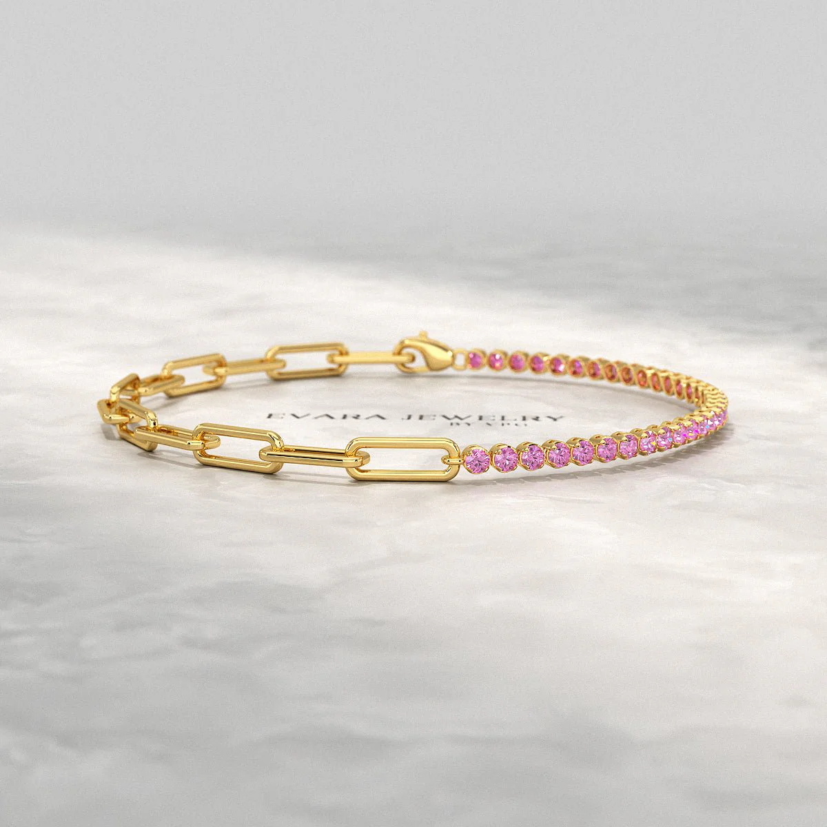 2 Carats Natural Pink Sapphire & Paperclip 50-50 Bracelet - Limited Edition - Image 6