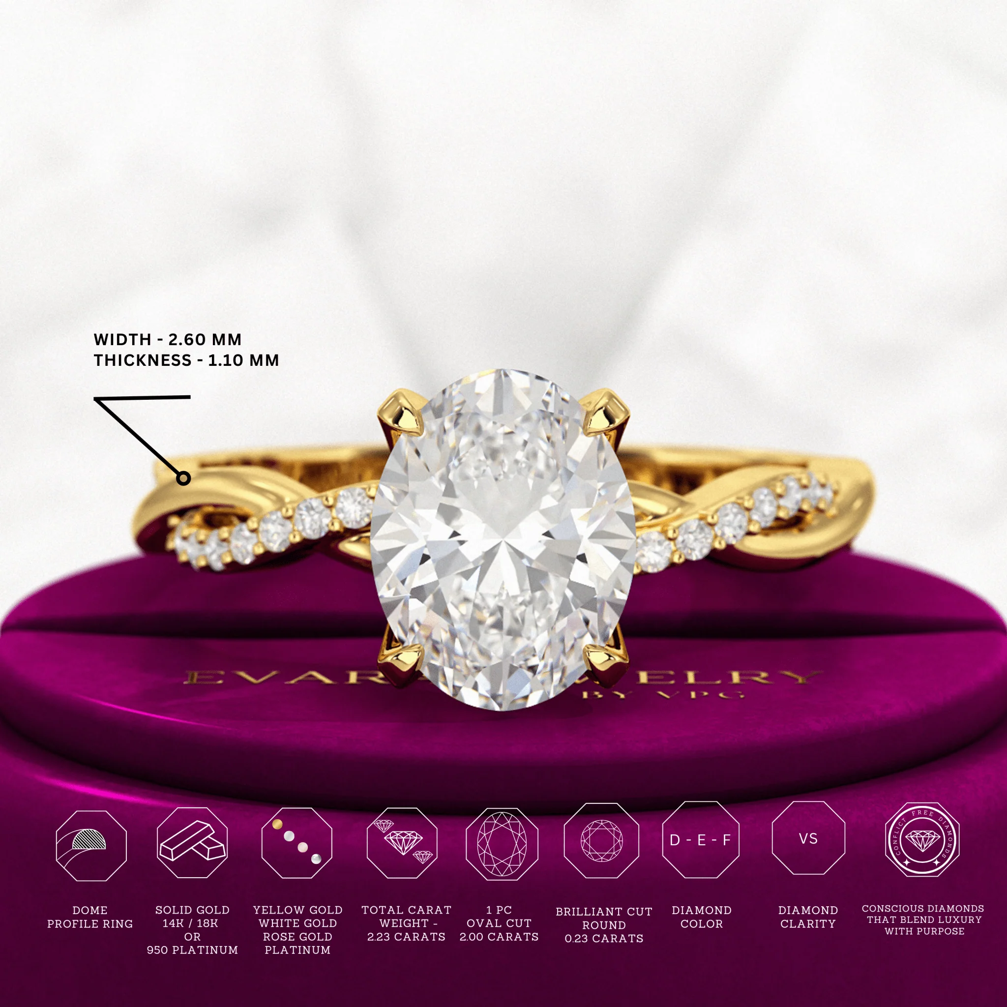 2ct Oval Diamond Minimalist Nature Inspired Ring - Image 3