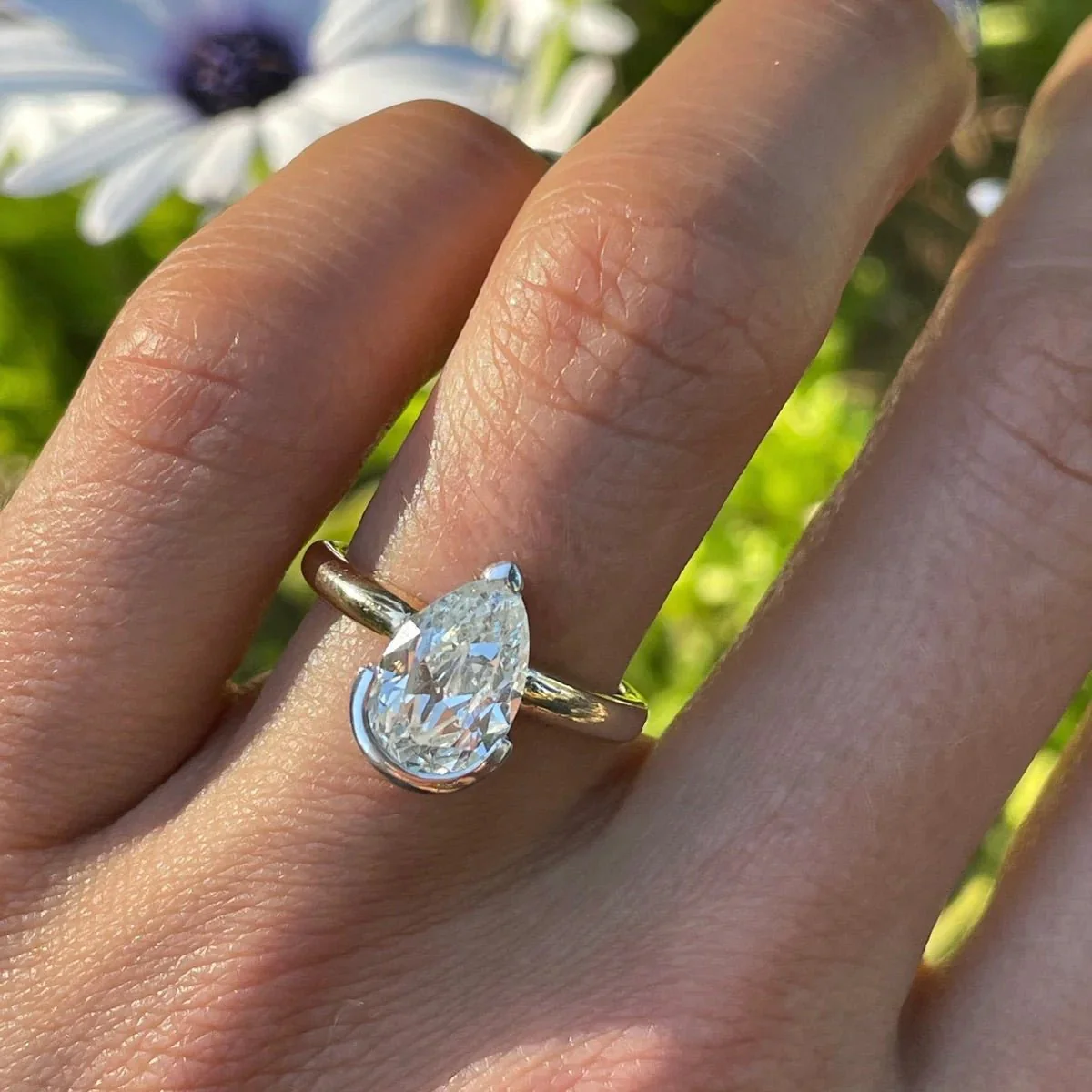 2 Carat Pear Cut Diamond Half Bezel Set Solitaire Engagement Ring - Image 4