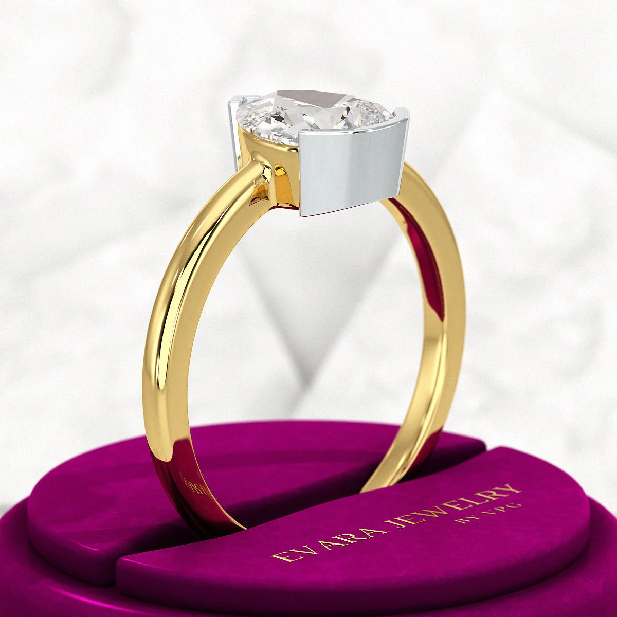 2 Carat Pear Cut Diamond Half Bezel Set Solitaire Engagement Ring - Image 5