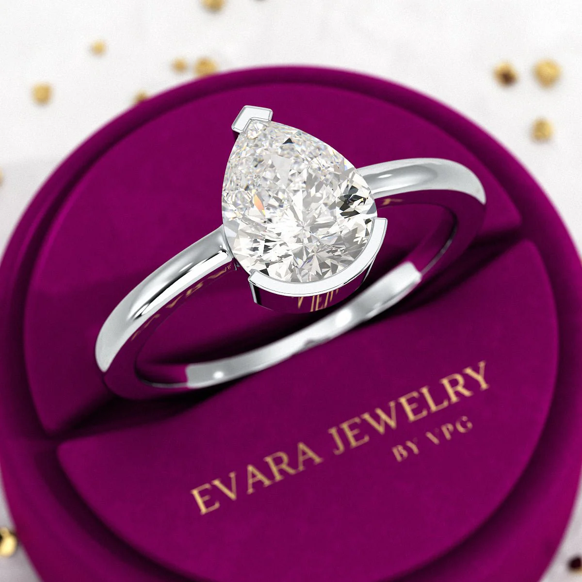 2 Carat Pear Cut Diamond Half Bezel Set Solitaire Engagement Ring - Image 7