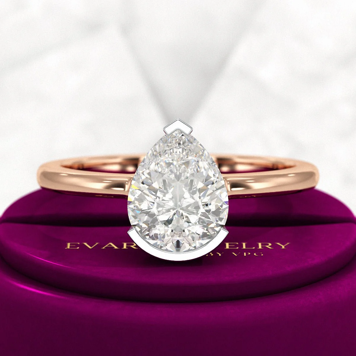 2 Carat Pear Cut Diamond Half Bezel Set Solitaire Engagement Ring - Image 8