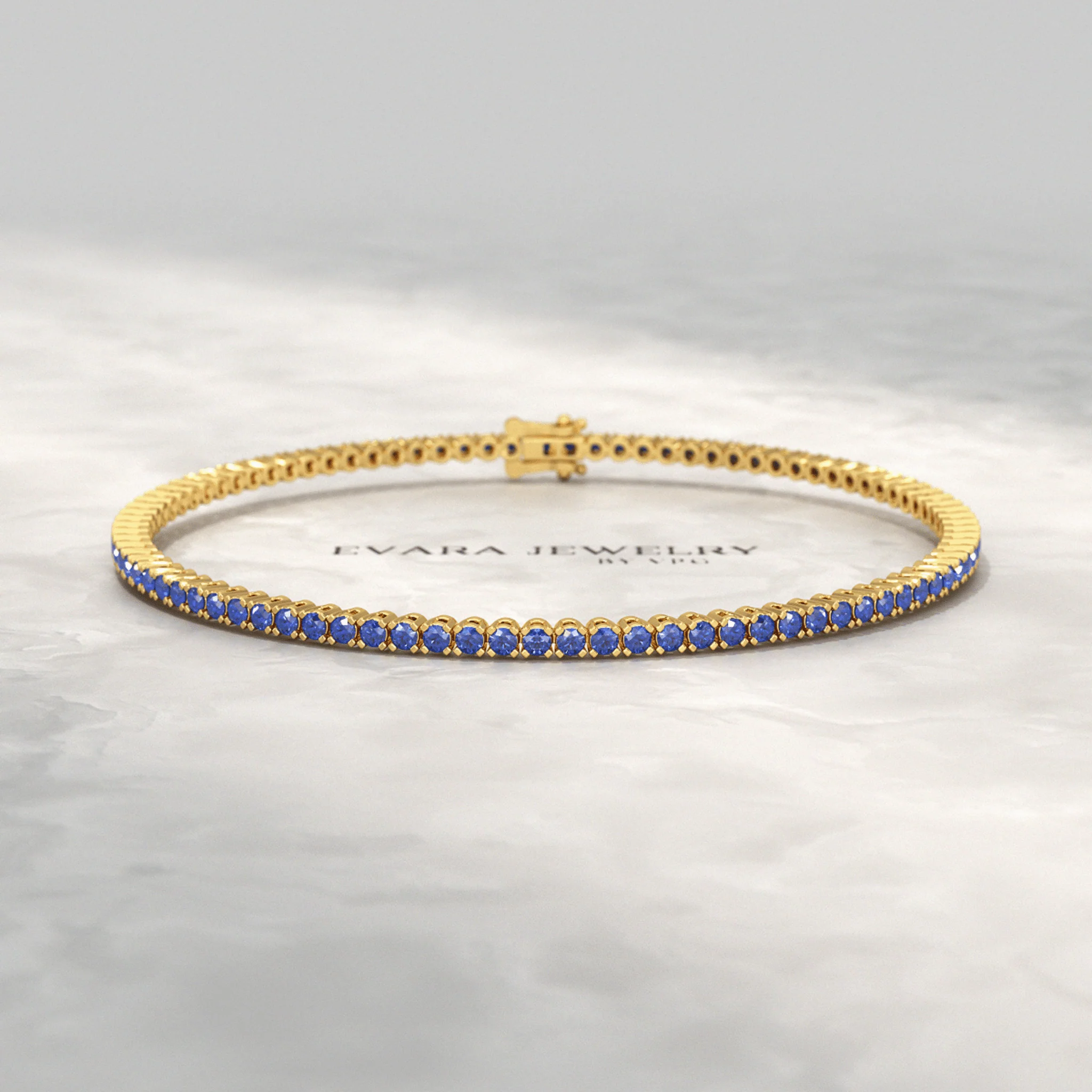 3.14 Carats Natural Blue Sapphire Tennis Bracelet in 14K/18K Solid Gold - Image 10
