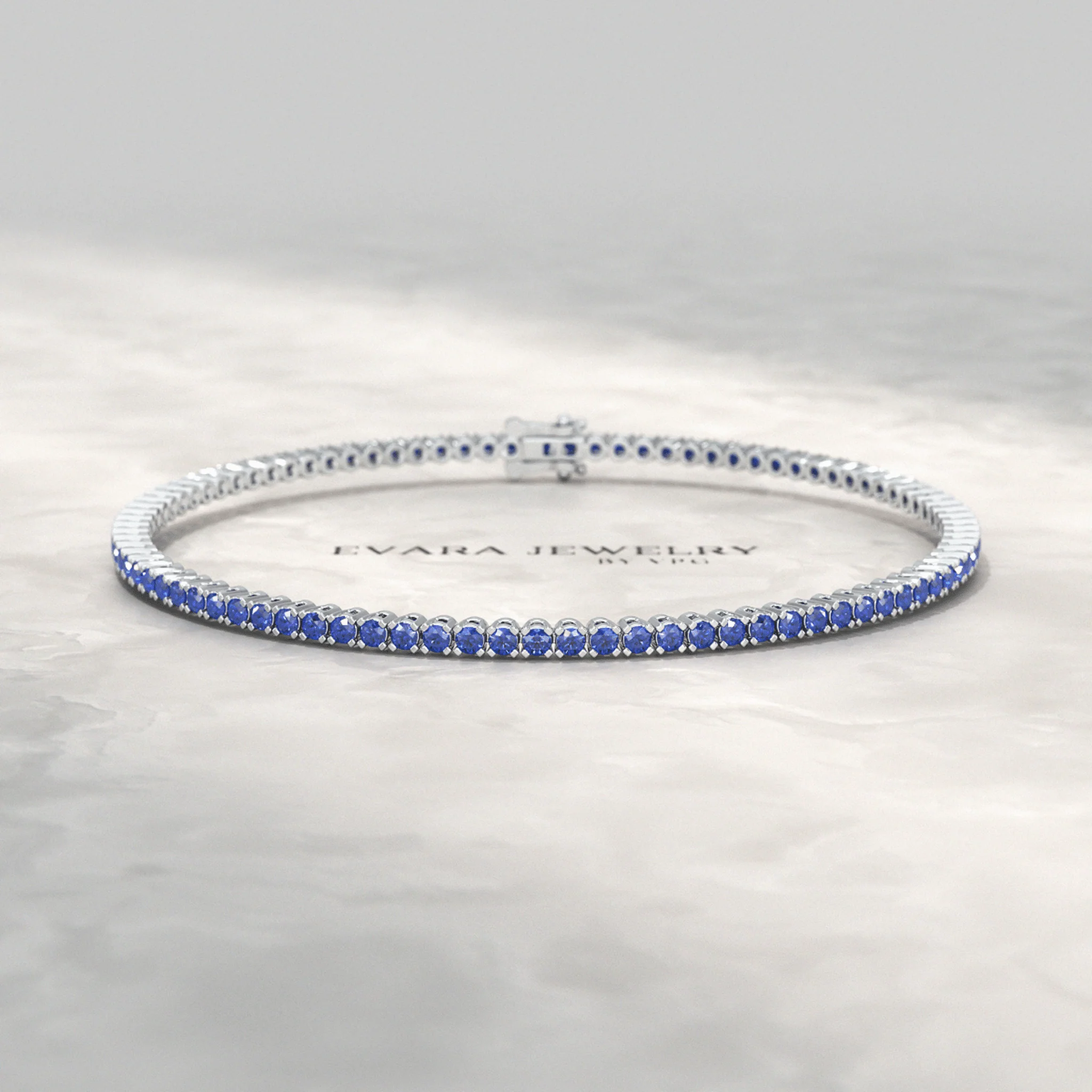 3.14 Carats Natural Blue Sapphire Tennis Bracelet in 14K/18K Solid Gold - Image 15