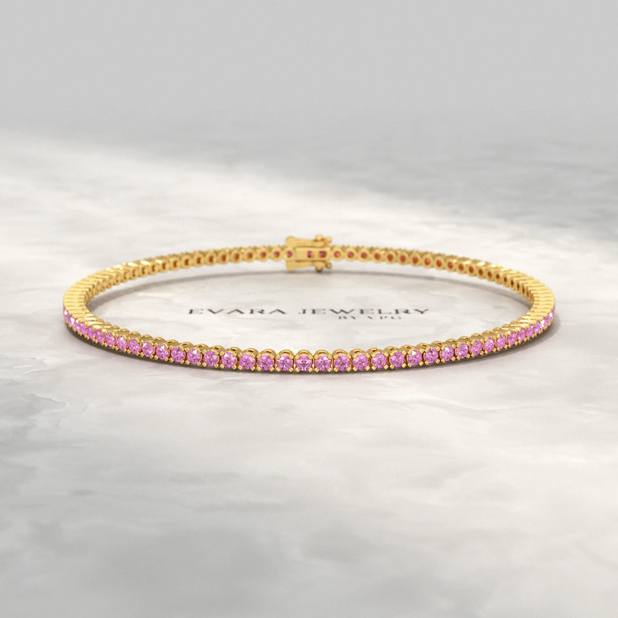 3.21 Carats Natural Pink Sapphire Tennis Bracelet in 14K/18K Yellow Gold - Image 10