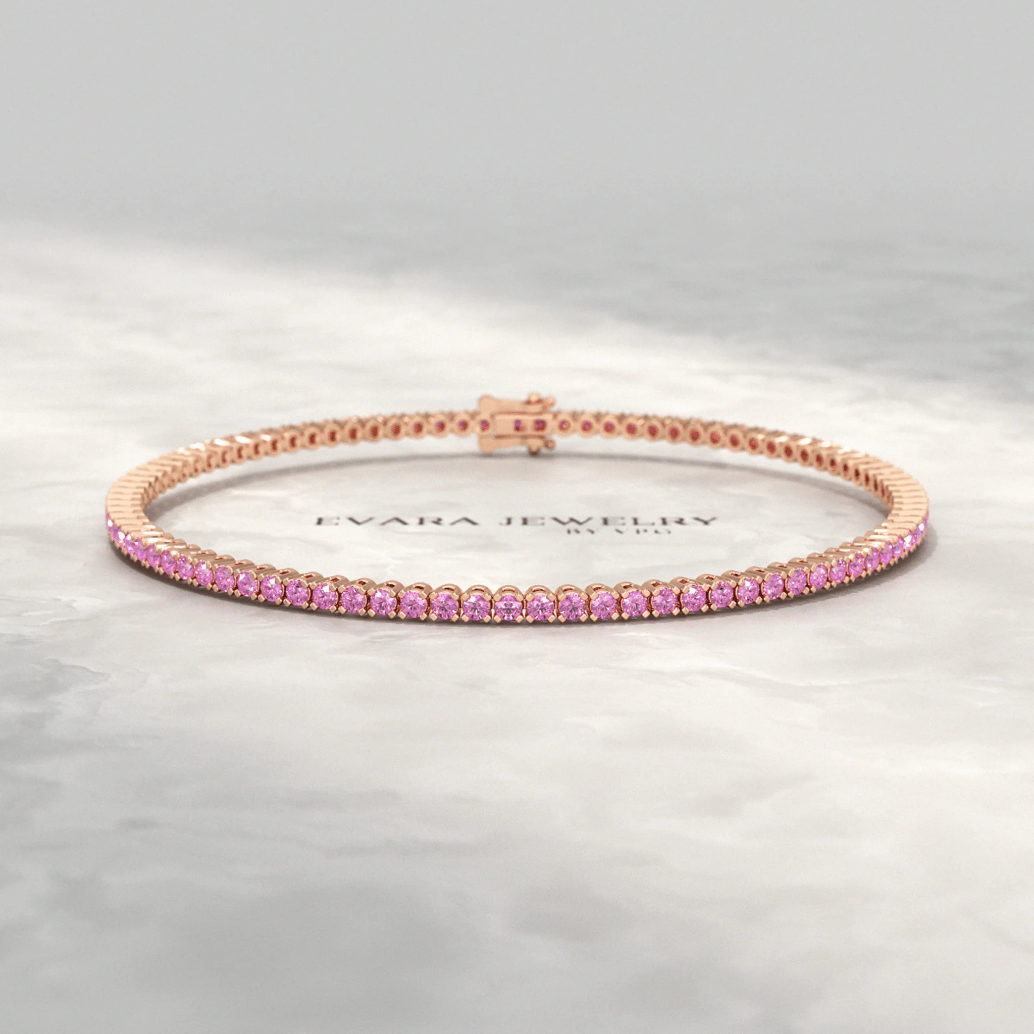 3.21 Carats Natural Pink Sapphire Tennis Bracelet in 14K/18K Yellow Gold - Image 11