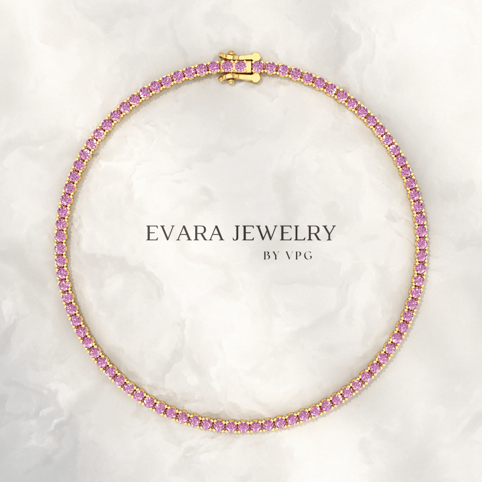 3.21 Carats Natural Pink Sapphire Tennis Bracelet in 14K/18K Yellow Gold - Image 9
