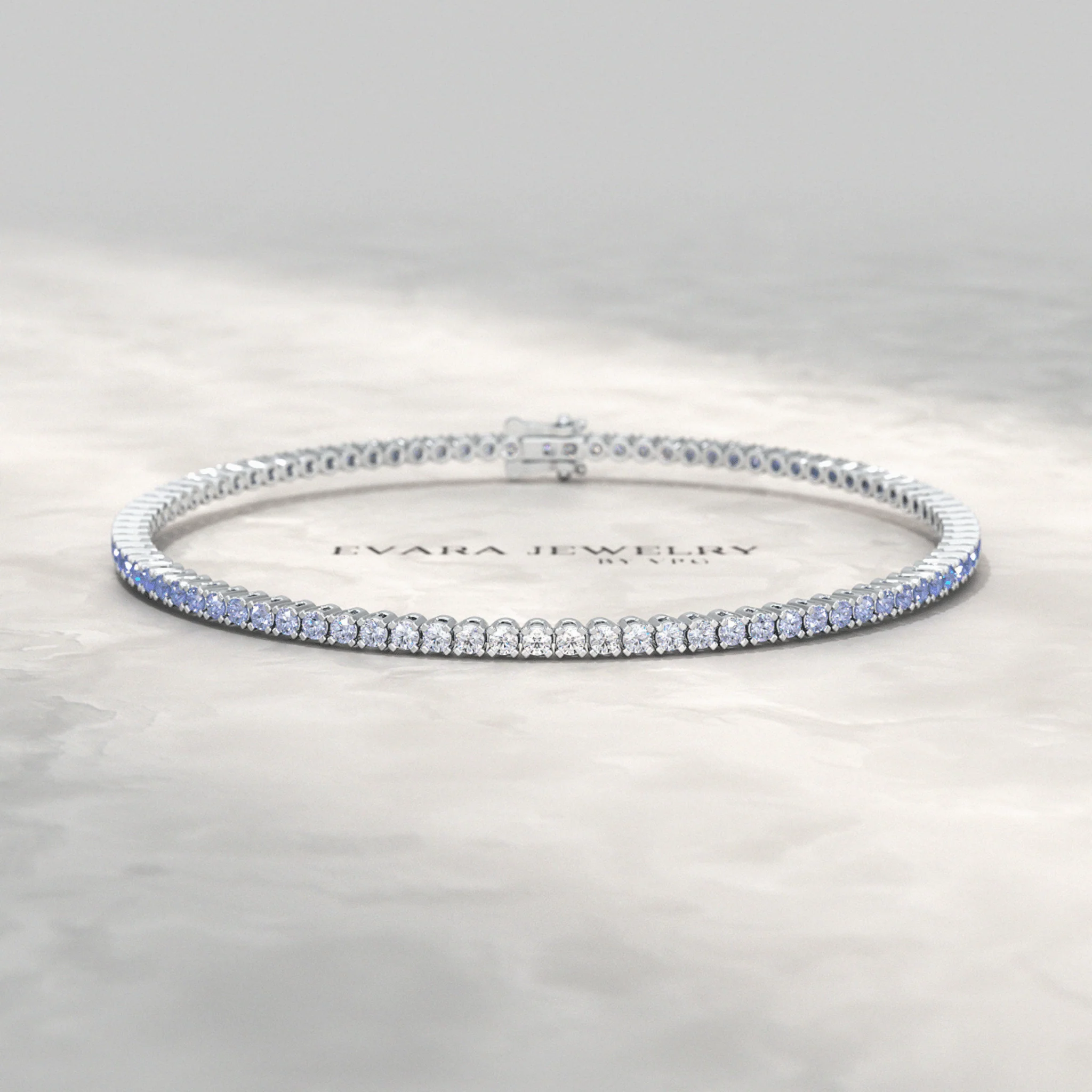 3.22 Carats Ombre Natural Blue Sapphire Tennis Bracelet in 14K/18K White Gold - Image 21