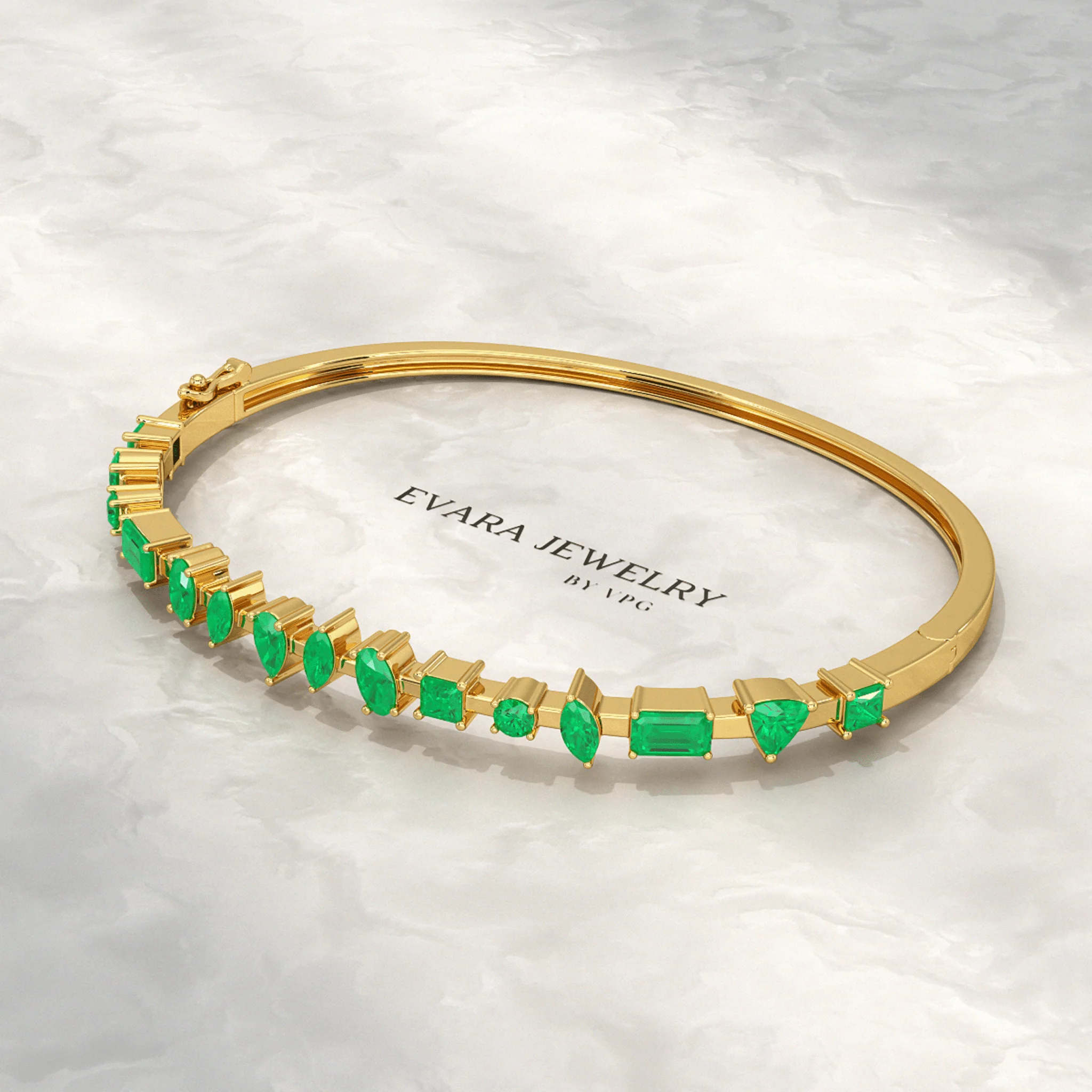 3.25 Carats Lab Grown Emerald Minimalist Cuff Bangle Bracelet - Image 5