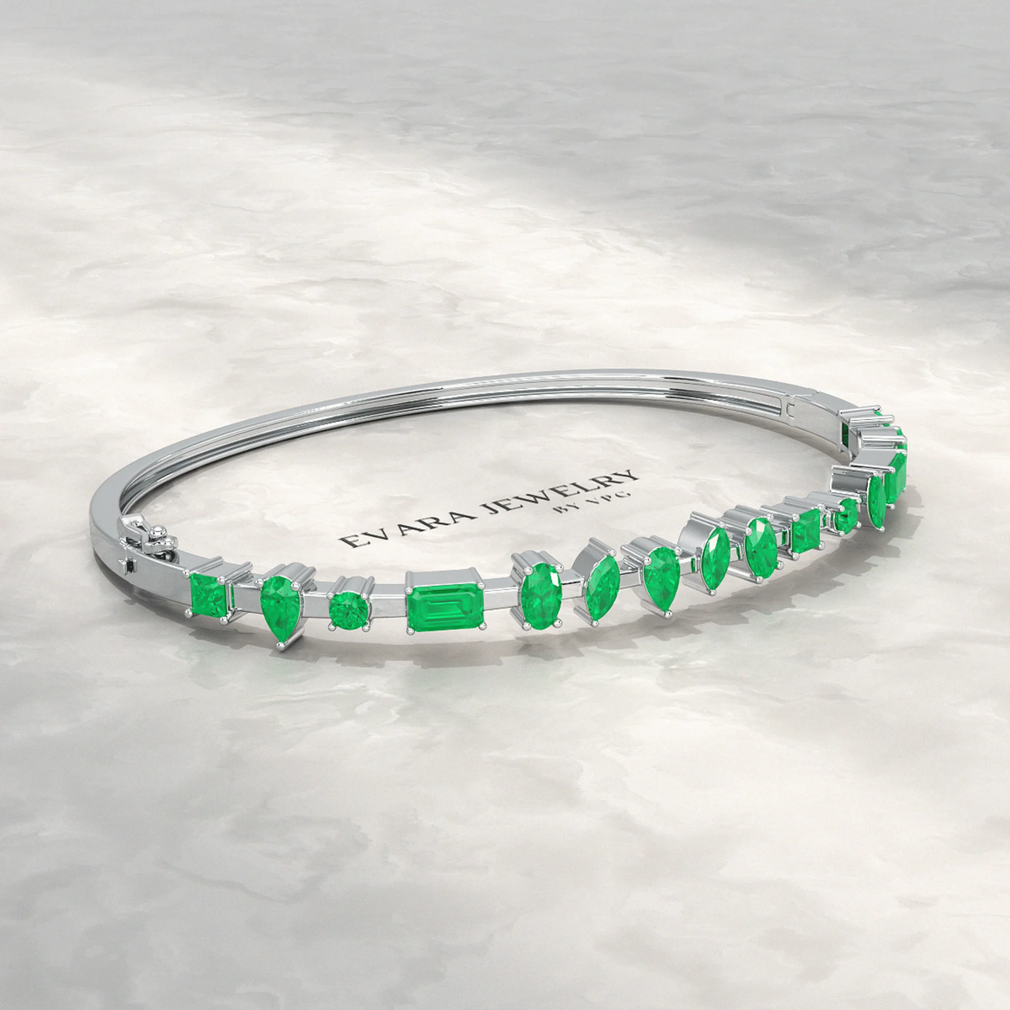 3.25 Carats Lab Grown Emerald Minimalist Cuff Bangle Bracelet - Image 7