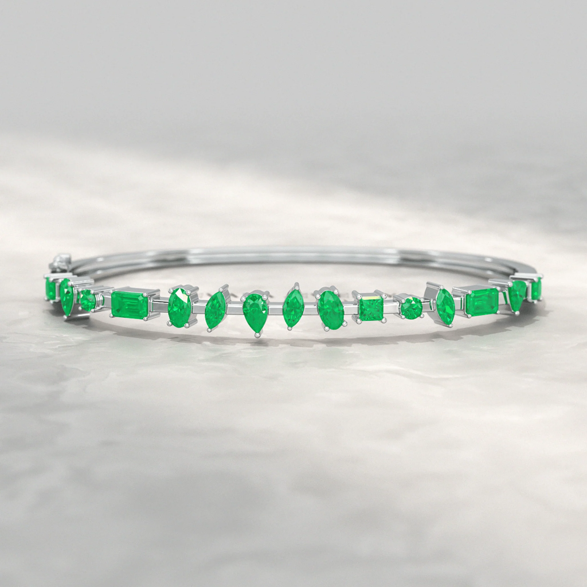 3.25 Carats Lab Grown Emerald Minimalist Cuff Bangle Bracelet - Image 8