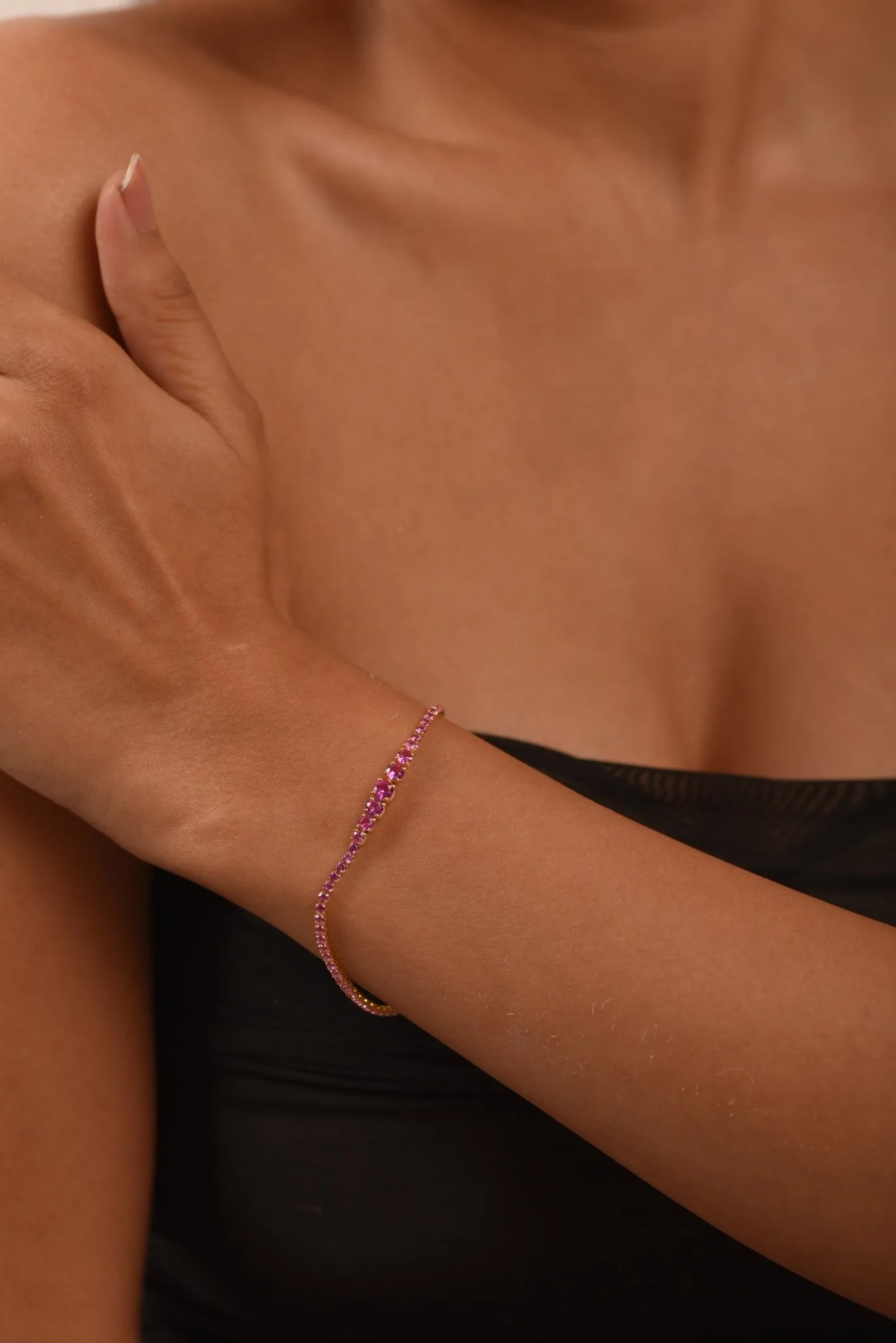 3.36 Carat Natural Pink Sapphire Graduated Tennis Bracelet in 14K/18K Solid Gold - Image 4