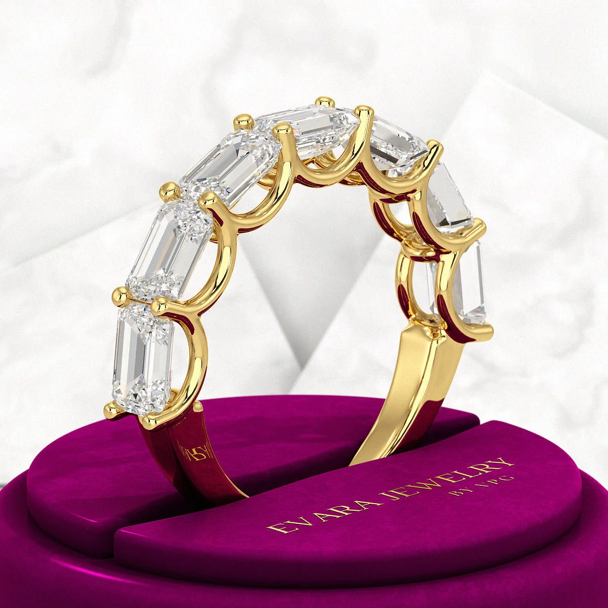 3.50cts East West Emerald Cut Diamond Minimalist Stacking Eternity Band - Image 5
