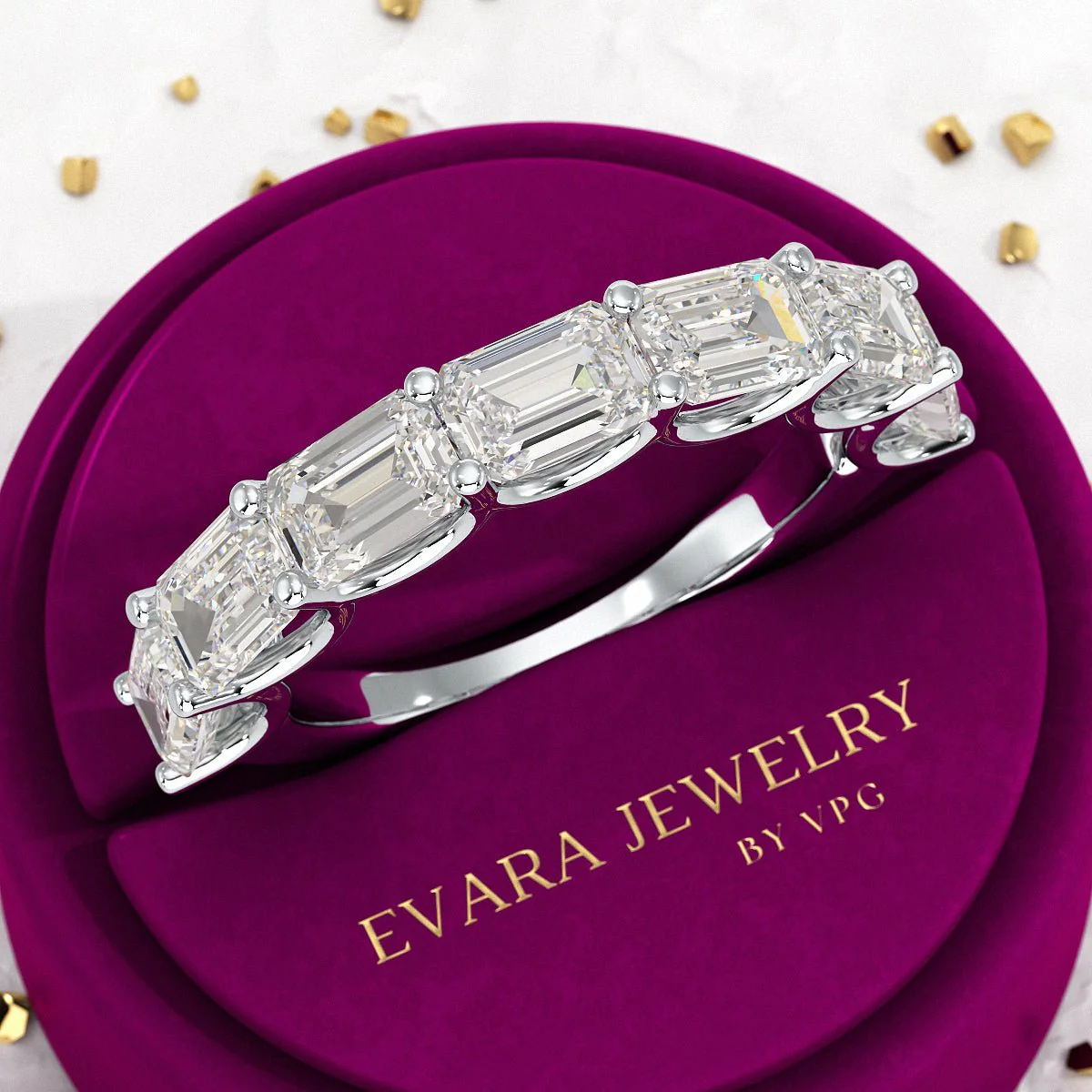 3.50cts East West Emerald Cut Diamond Minimalist Stacking Eternity Band - Image 9