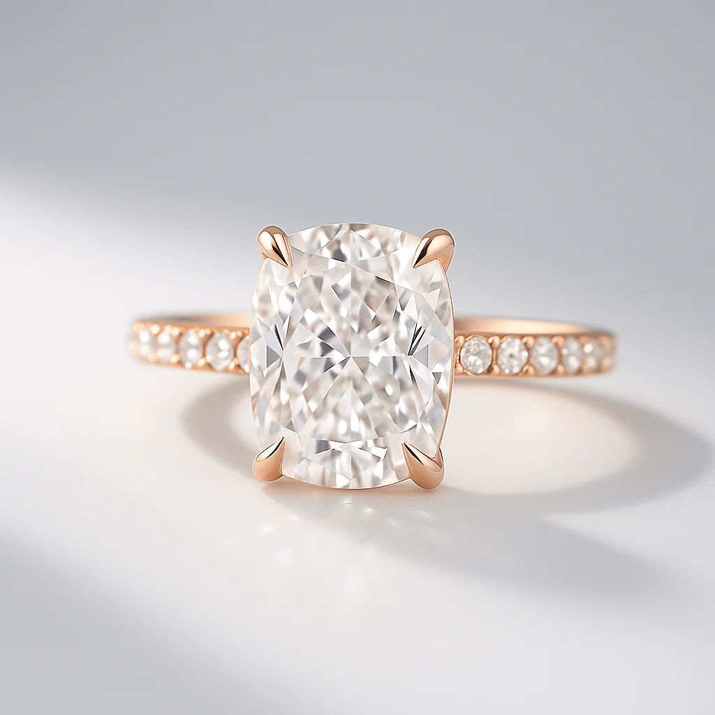 3 Carat Cushion Cut Diamond Engagement Ring with Pave Band - Image 14
