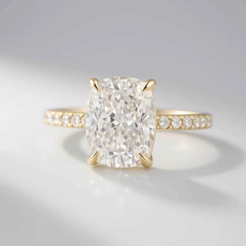 3 Carat Cushion Cut Diamond Engagement Ring with Pave Band - Image 4