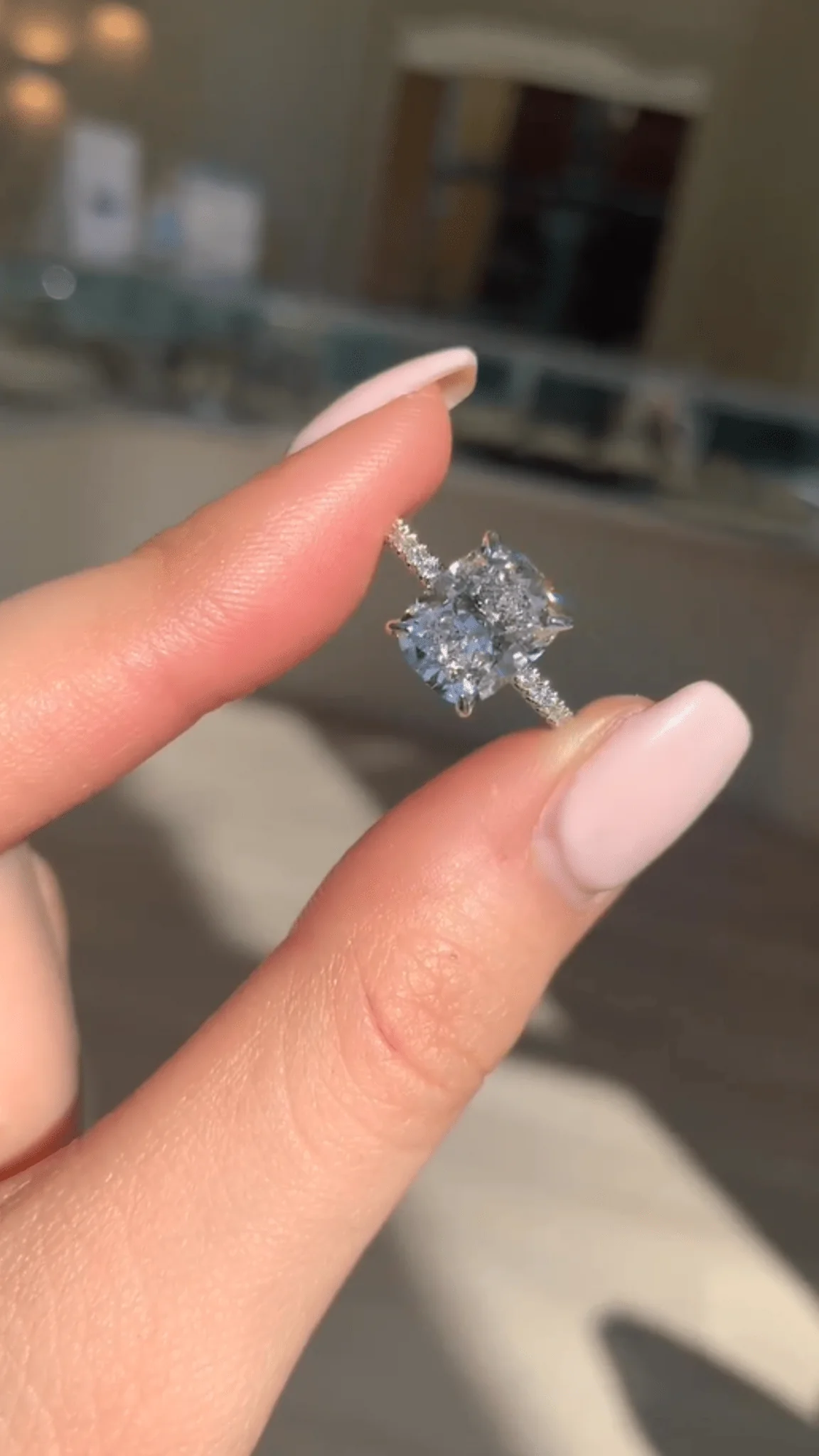 3 Carat Cushion Cut Diamond Engagement Ring with Pave Band - Image 5