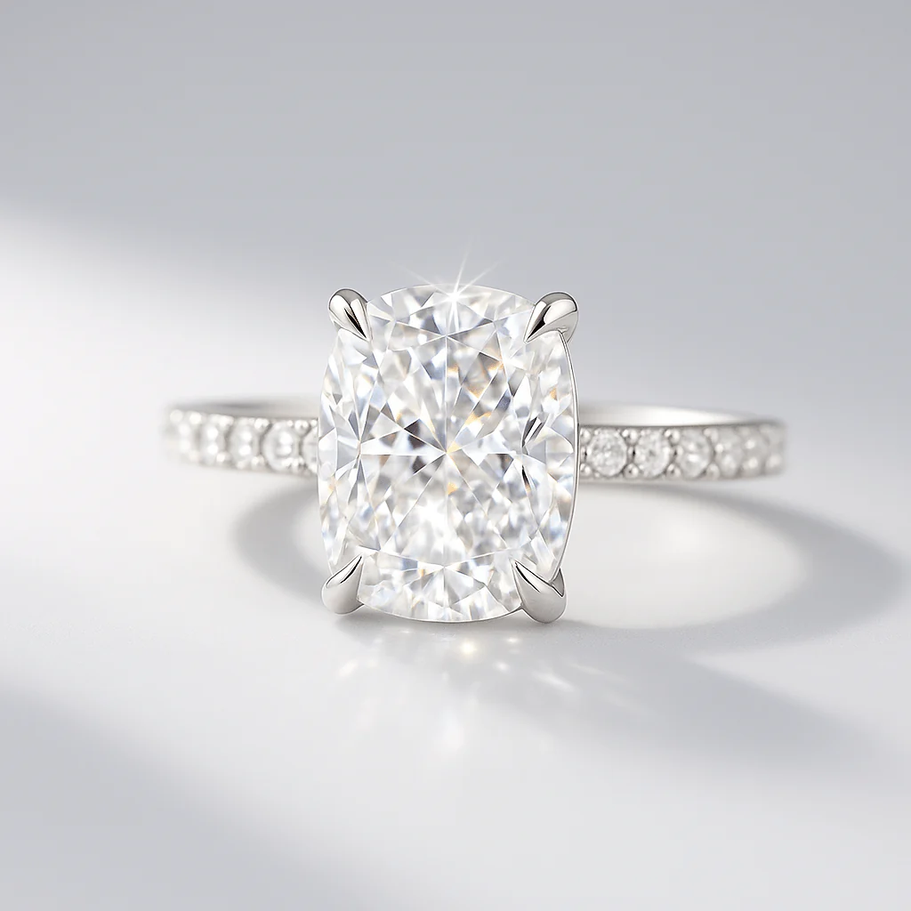3 Carat Cushion Cut Diamond Engagement Ring with Pave Band - Image 8
