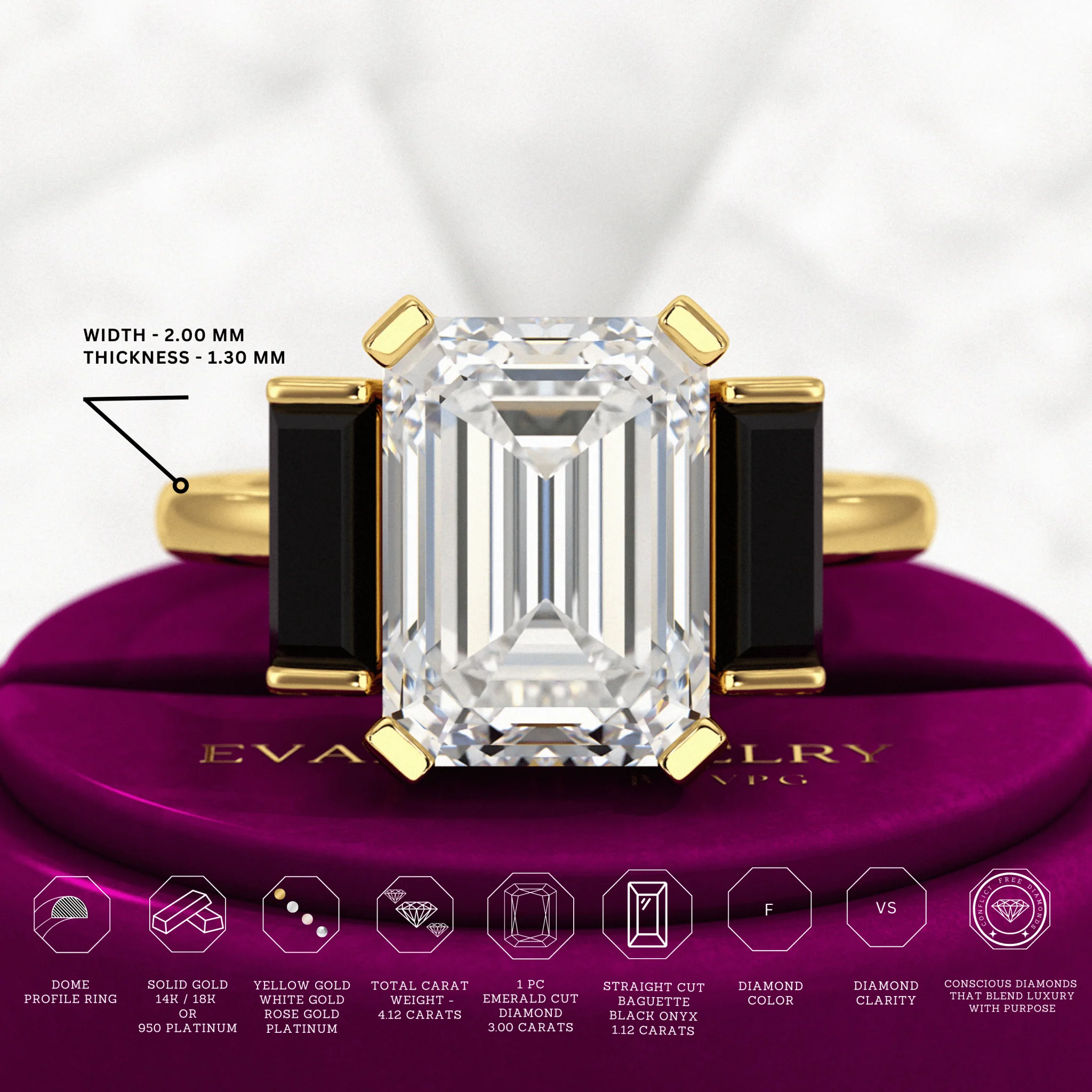 3 Carat Emerald Cut Art Deco Lab Grown Diamond Engagement Ring - Image 3