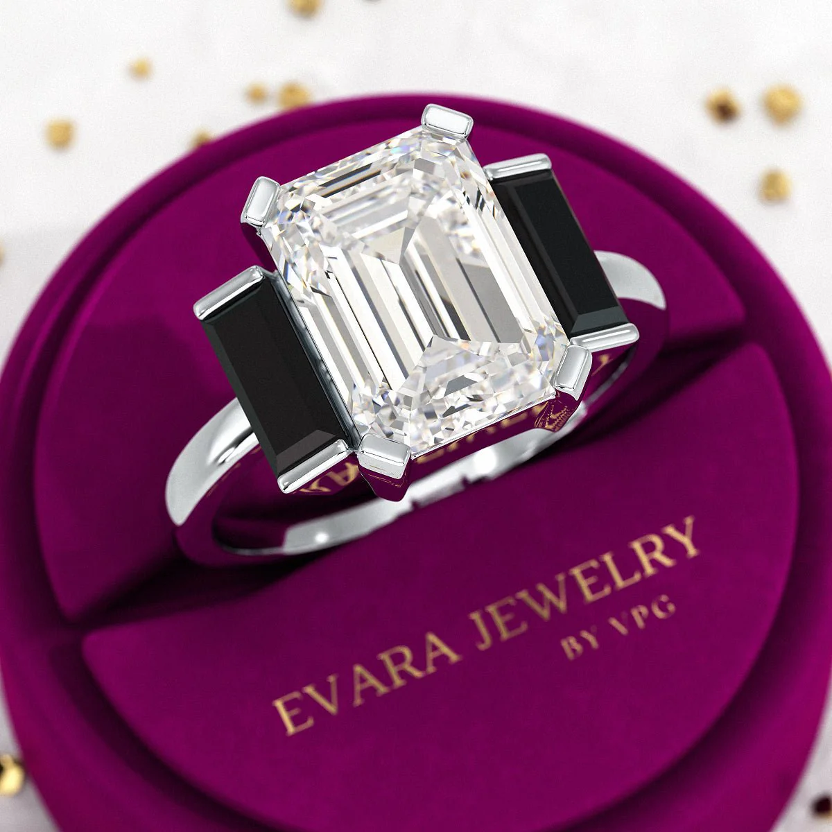 3 Carat Emerald Cut Art Deco Lab Grown Diamond Engagement Ring - Image 7