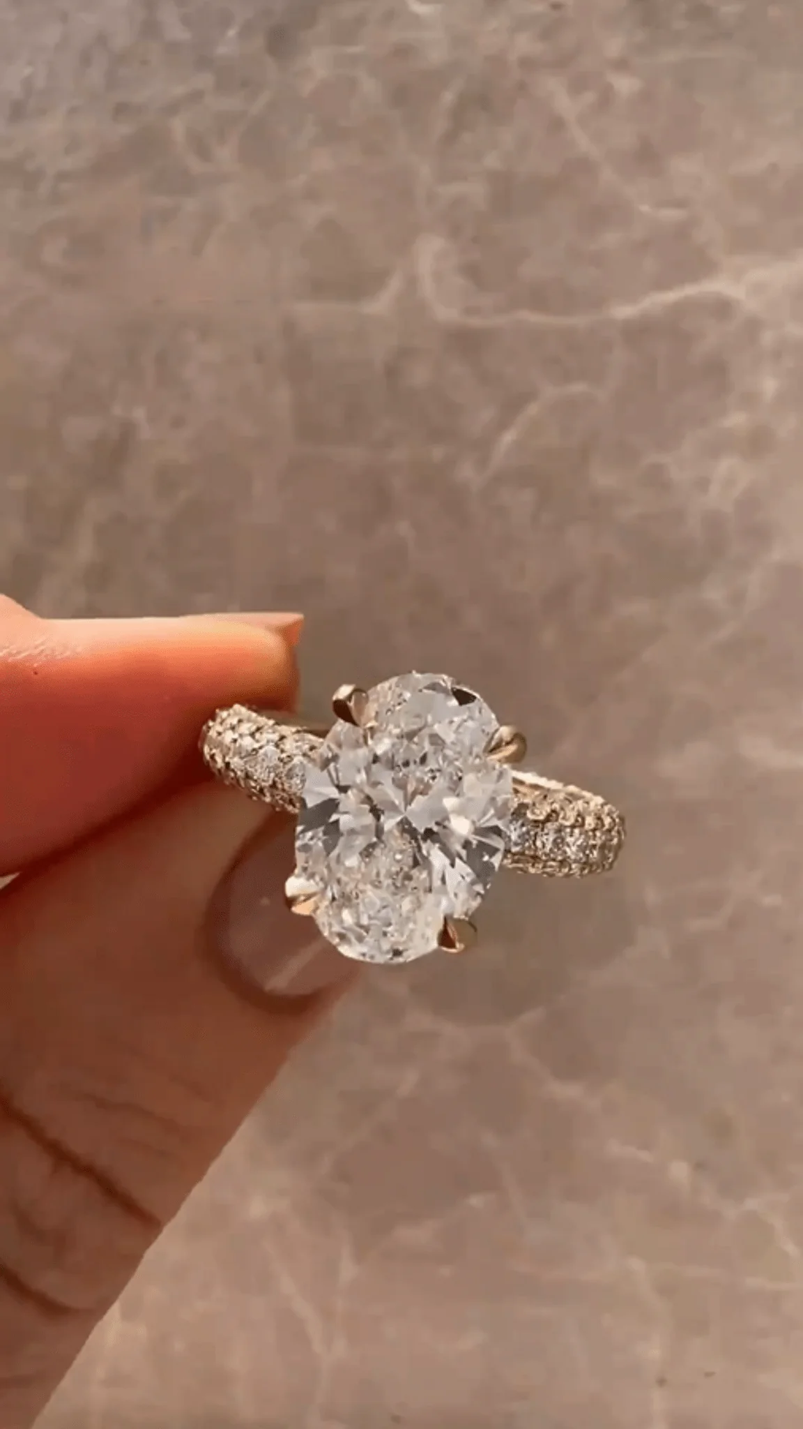3 Carat Oval Cut Pave Band Engagement Ring - Image 6