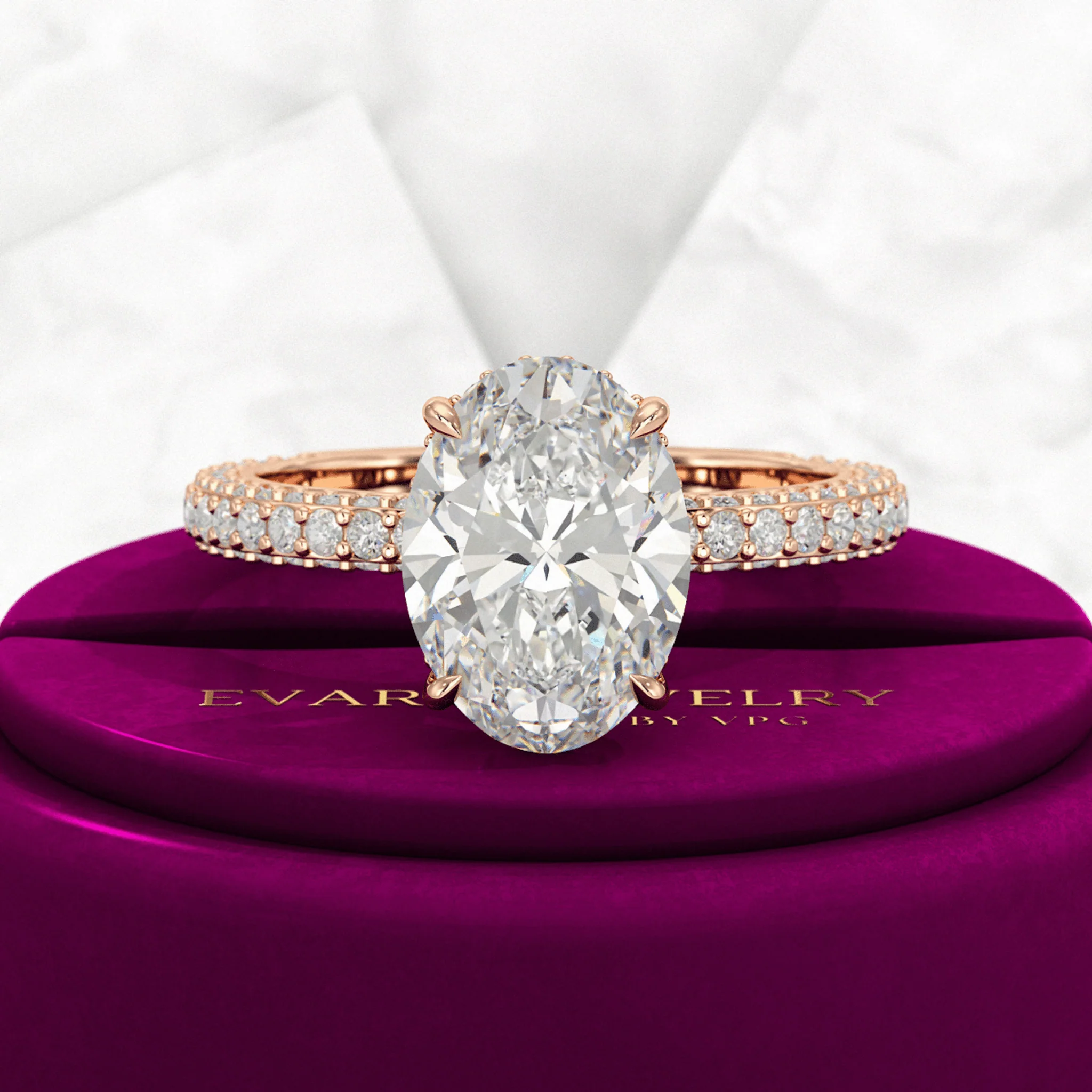 3 Carat Oval Cut Pave Band Engagement Ring - Image 7