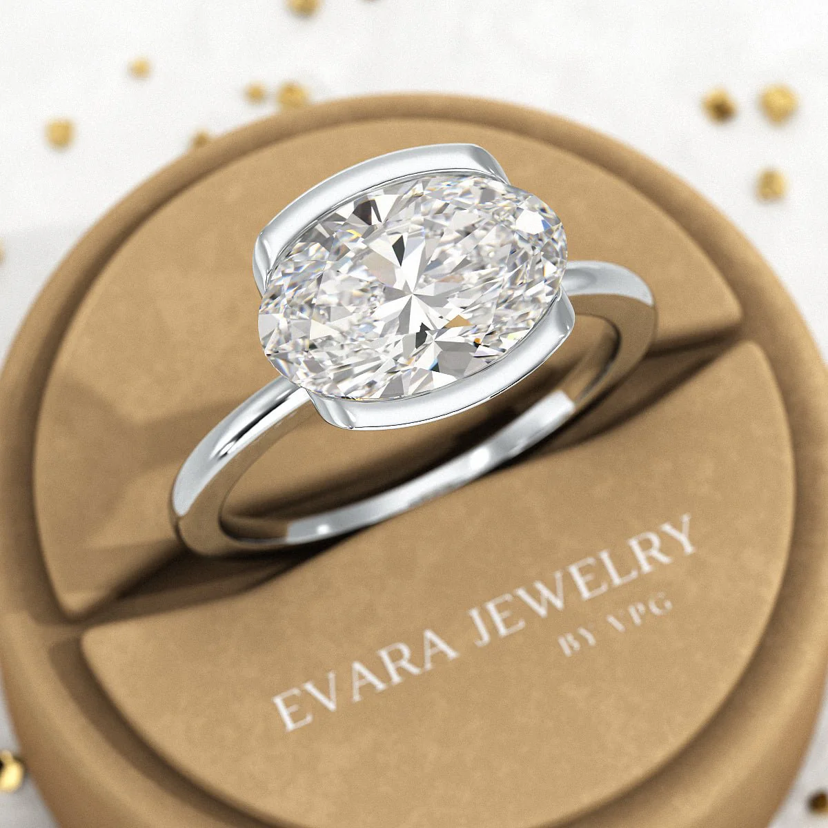 3 Carat Oval Half Bezel Engagement Ring - Image 6