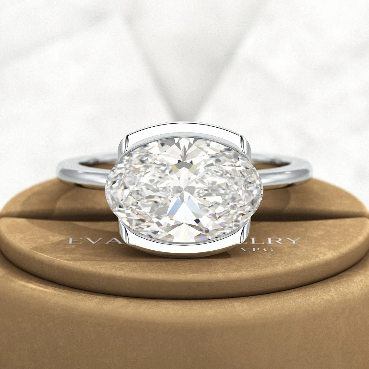 3 Carat Oval Half Bezel Engagement Ring - Image 7