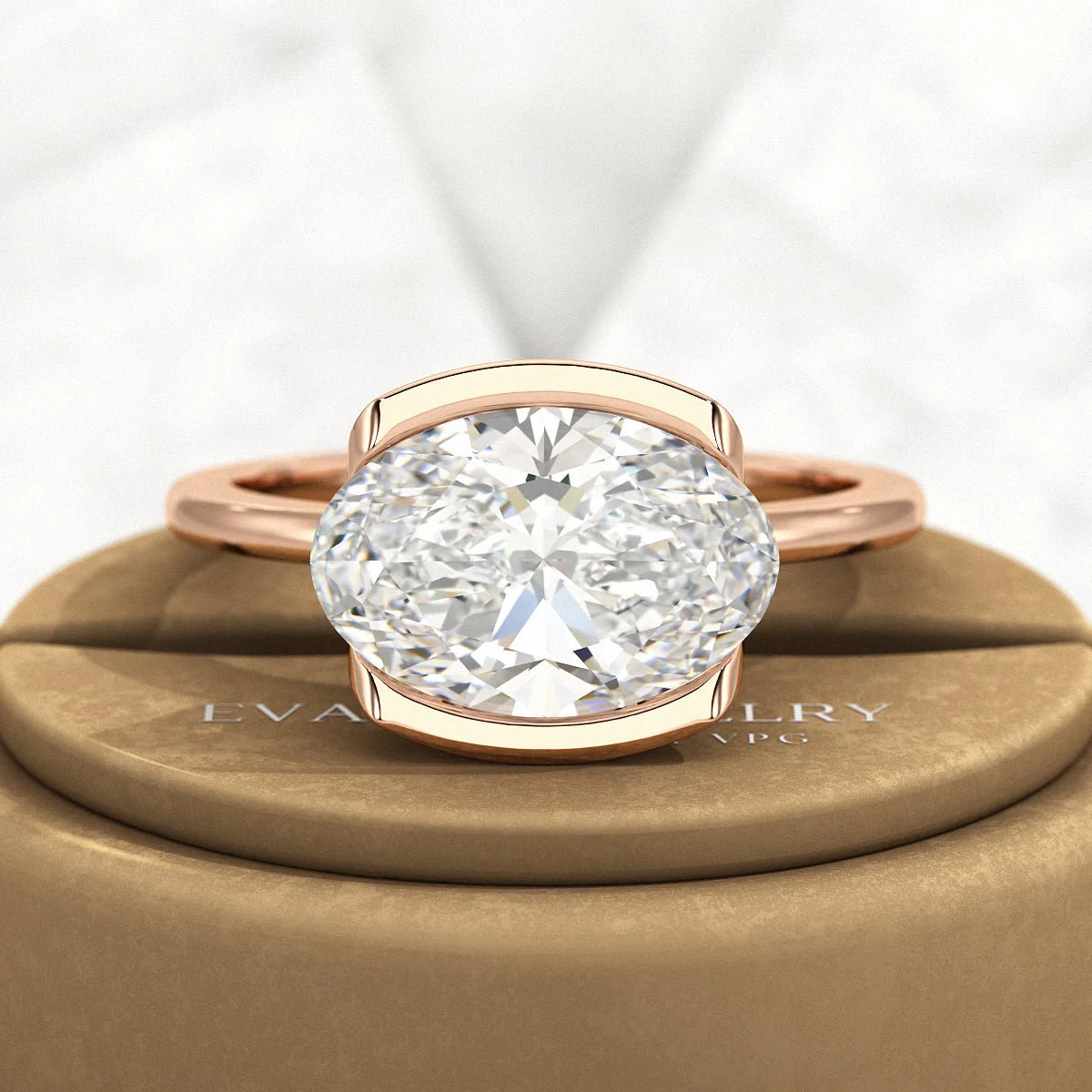 3 Carat Oval Half Bezel Engagement Ring - Image 9