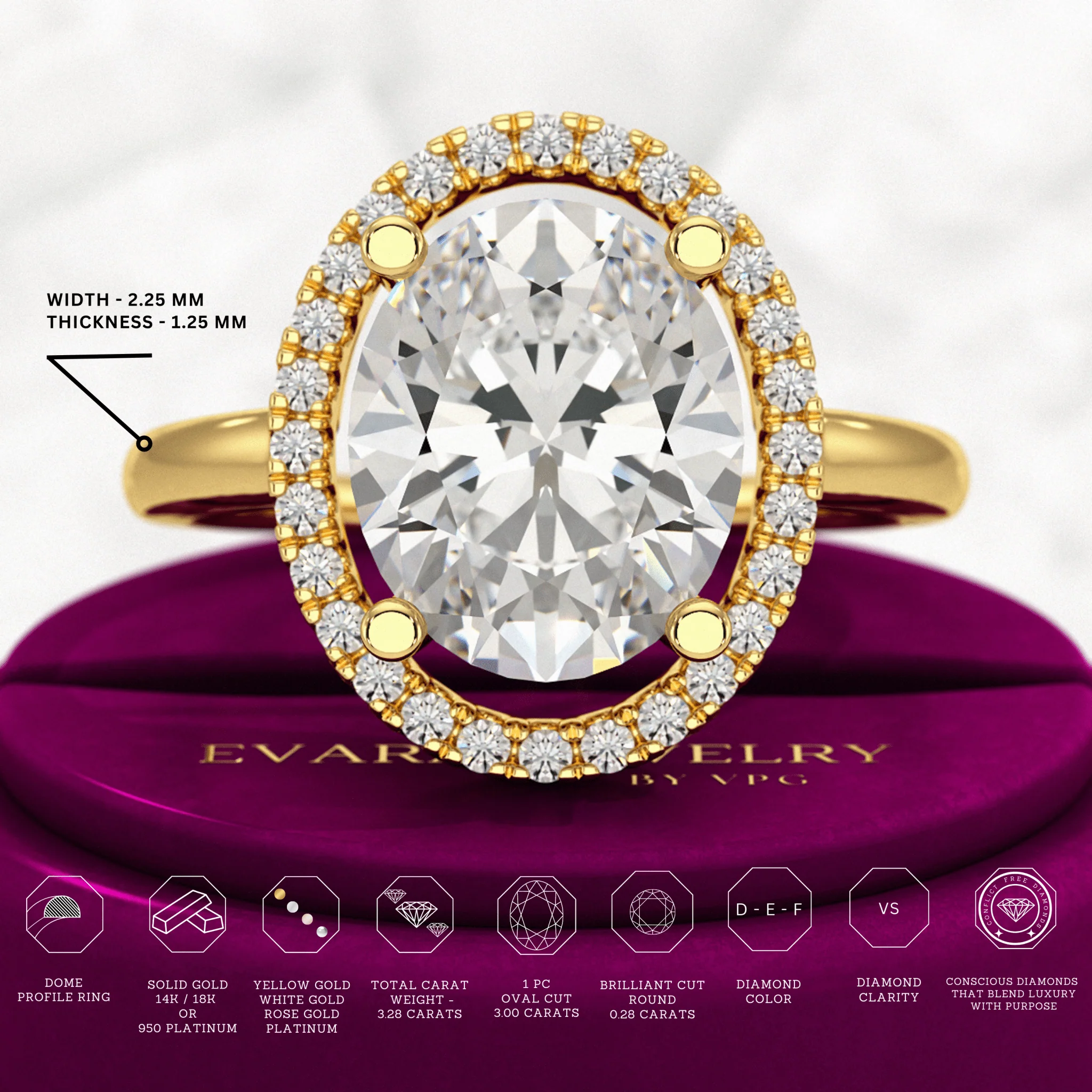 3 Carat Oval Lab Grown Diamond Halo Engagement Ring - Image 3